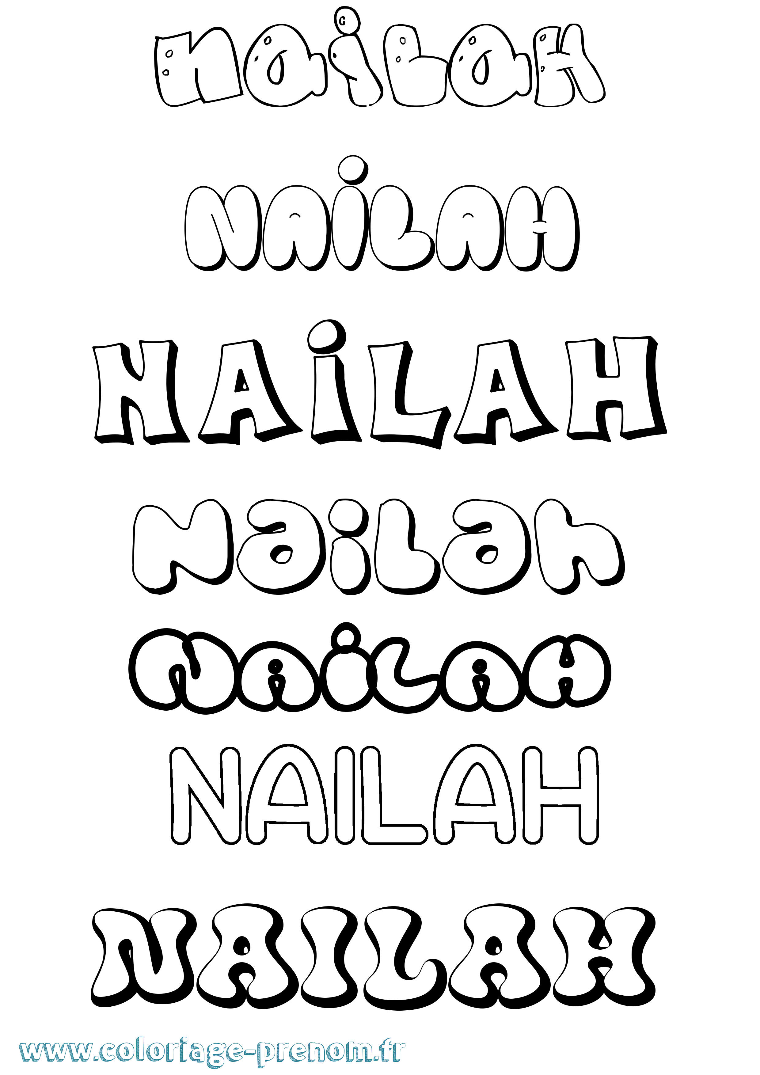 Coloriage Nailah Bubble Coloriage prénom Nailah Bubble