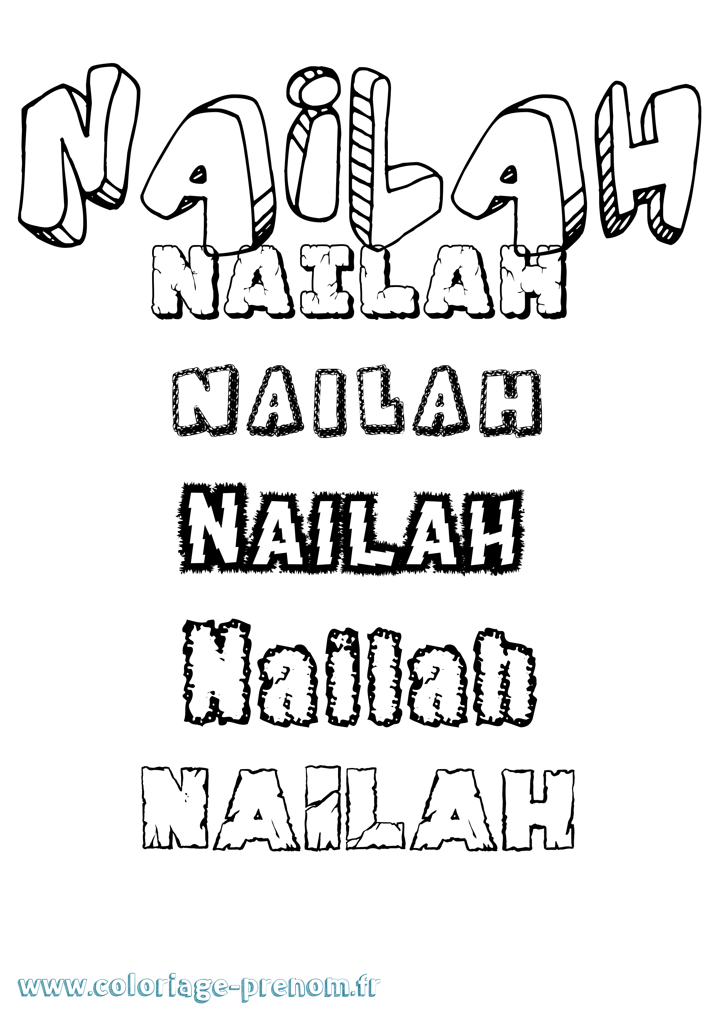 Coloriage Nailah Destructuré Coloriage prénom Nailah Destructuré