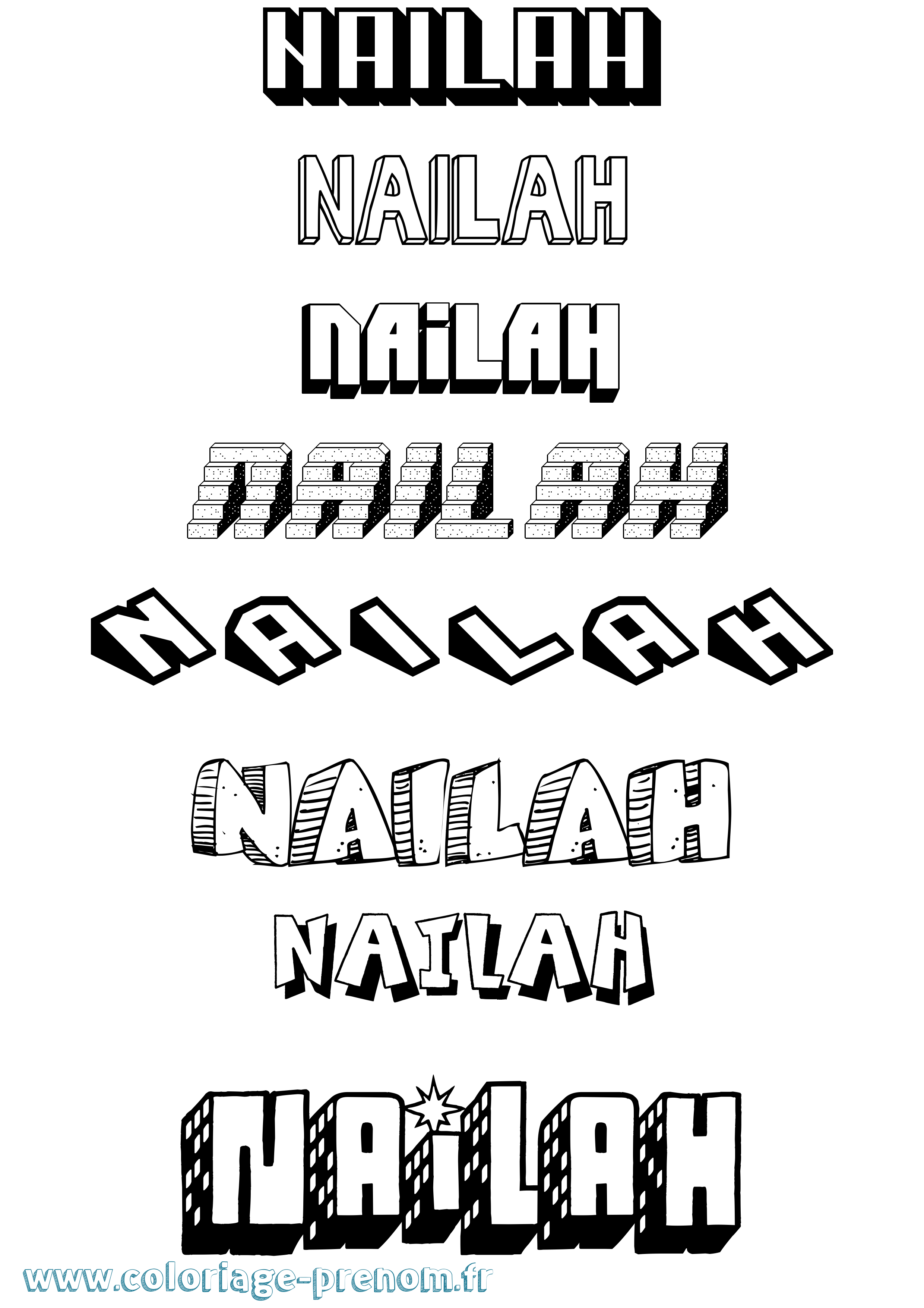 Coloriage Nailah Effet 3D Coloriage prénom Nailah Effet 3D