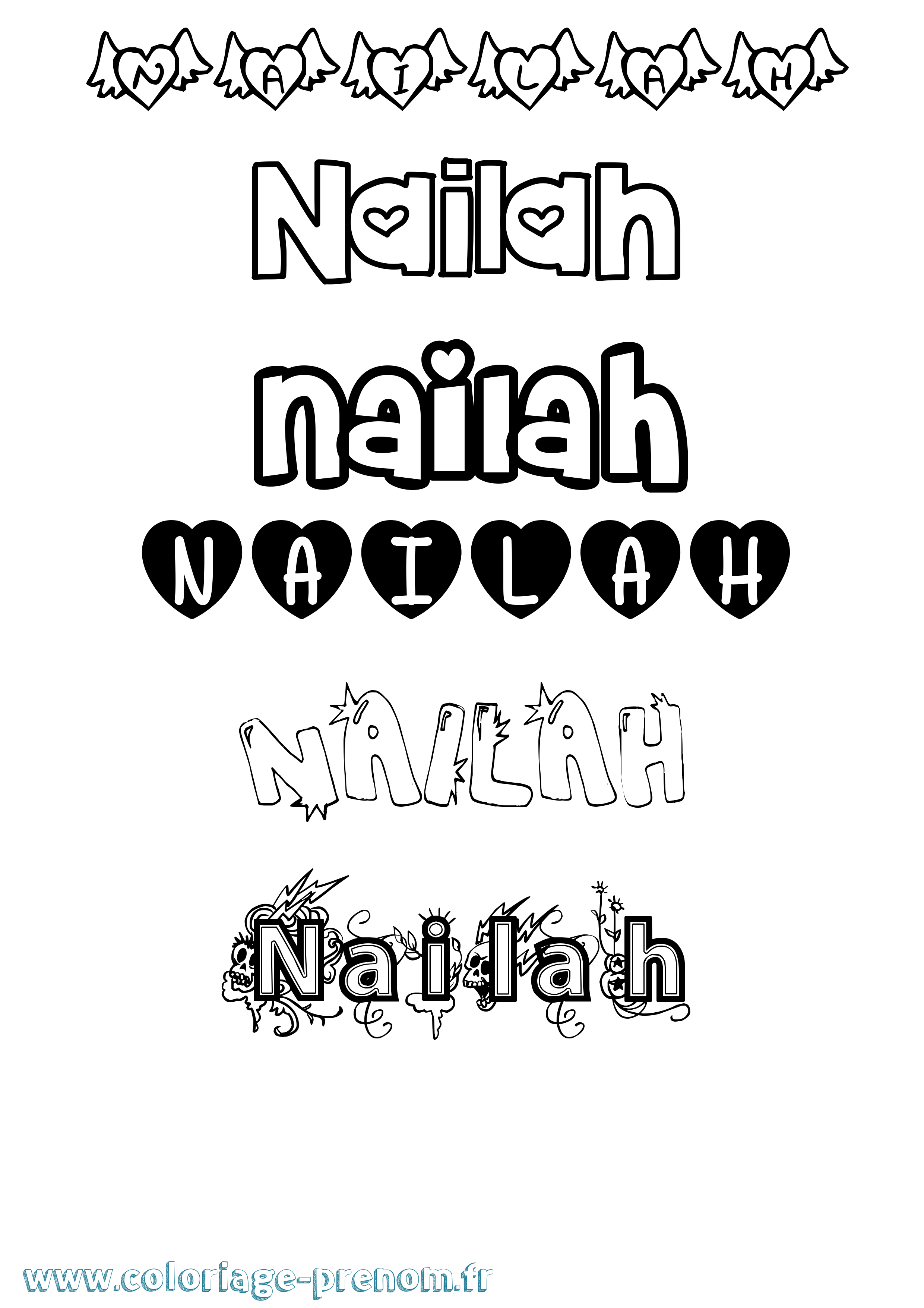Coloriage Nailah Girly Coloriage prénom Nailah Girly