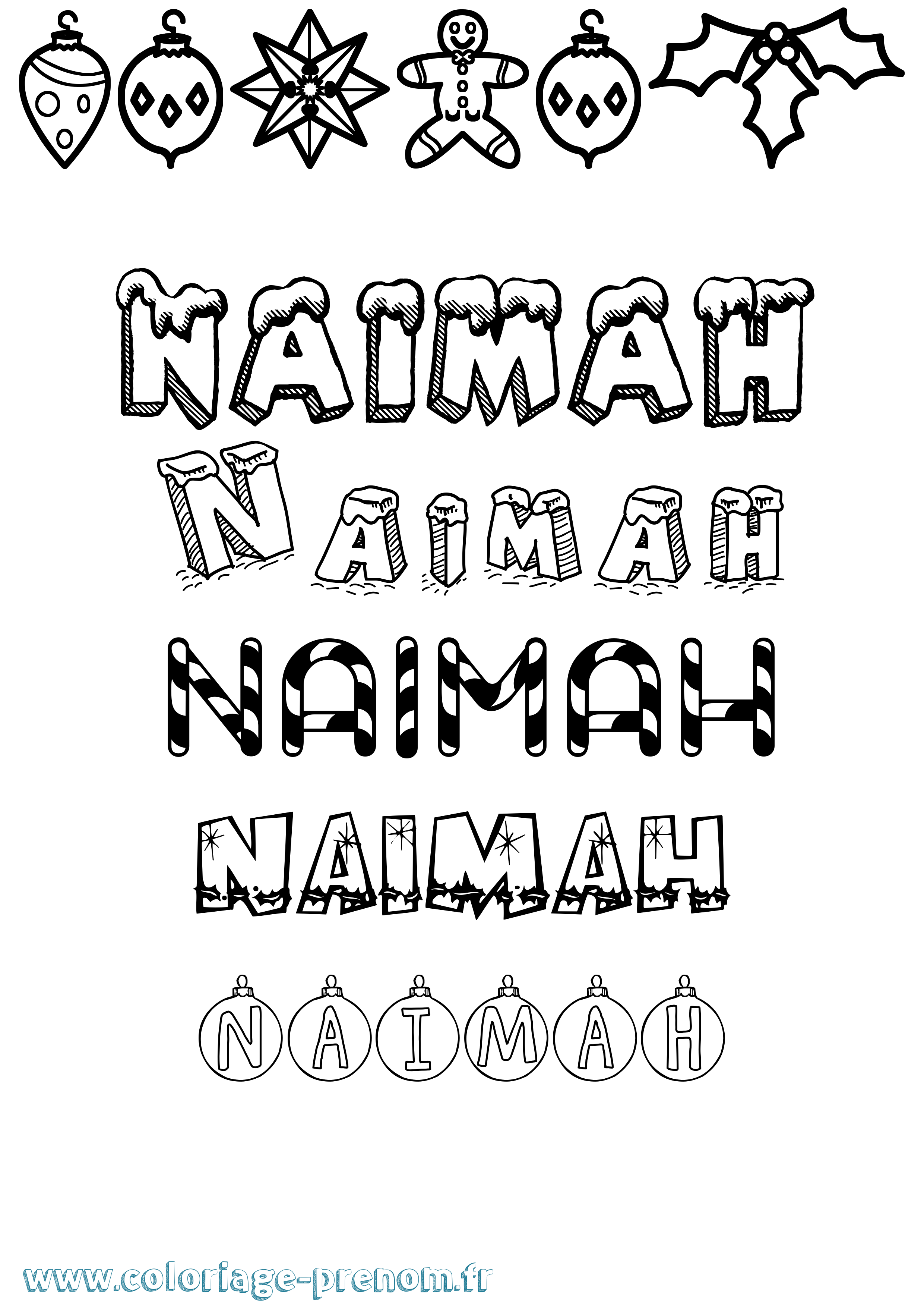 Coloriage Naimah Noël Coloriage prénom Naimah Noël