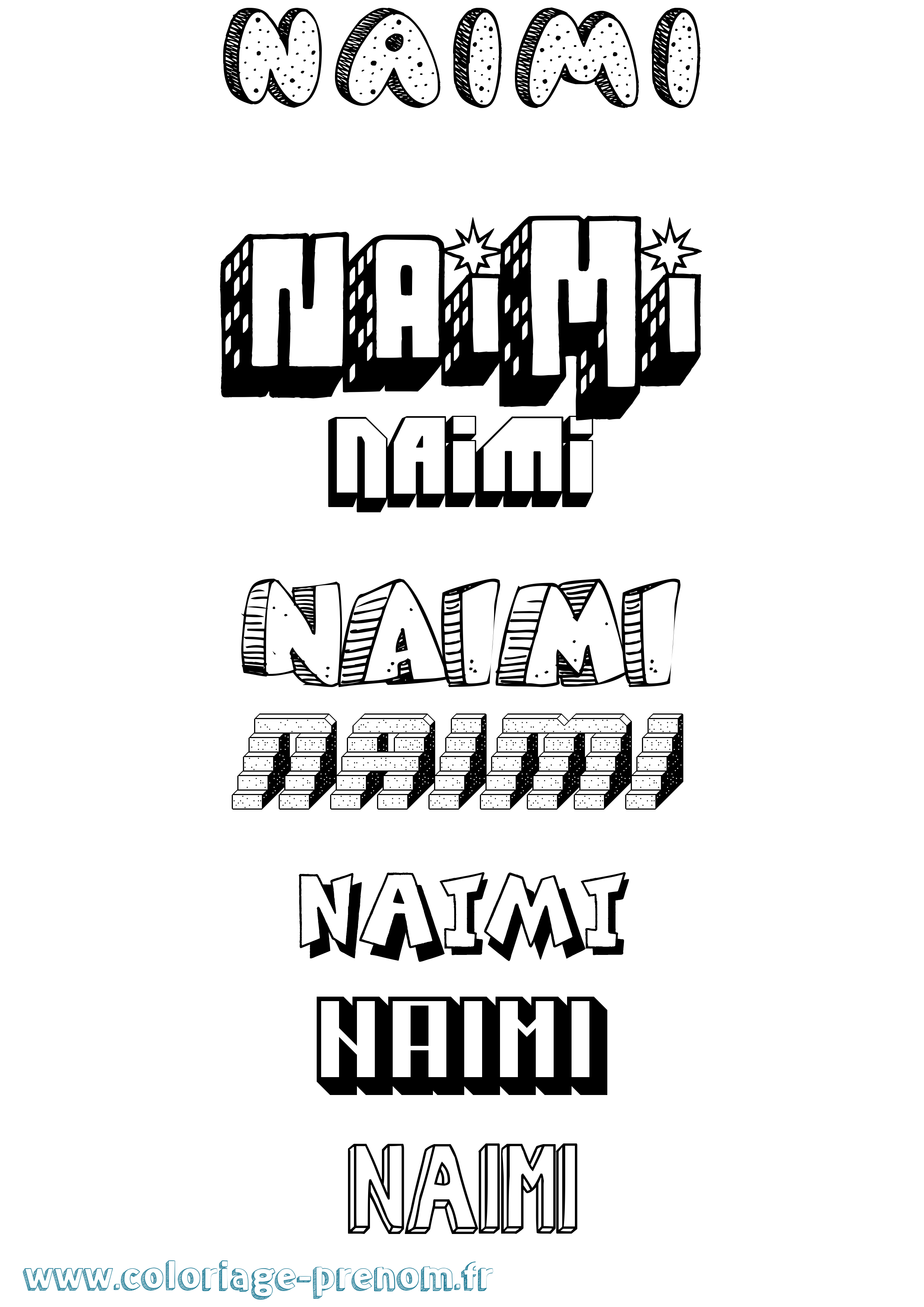 Coloriage Naimi Effet 3D Coloriage prénom Naimi Effet 3D