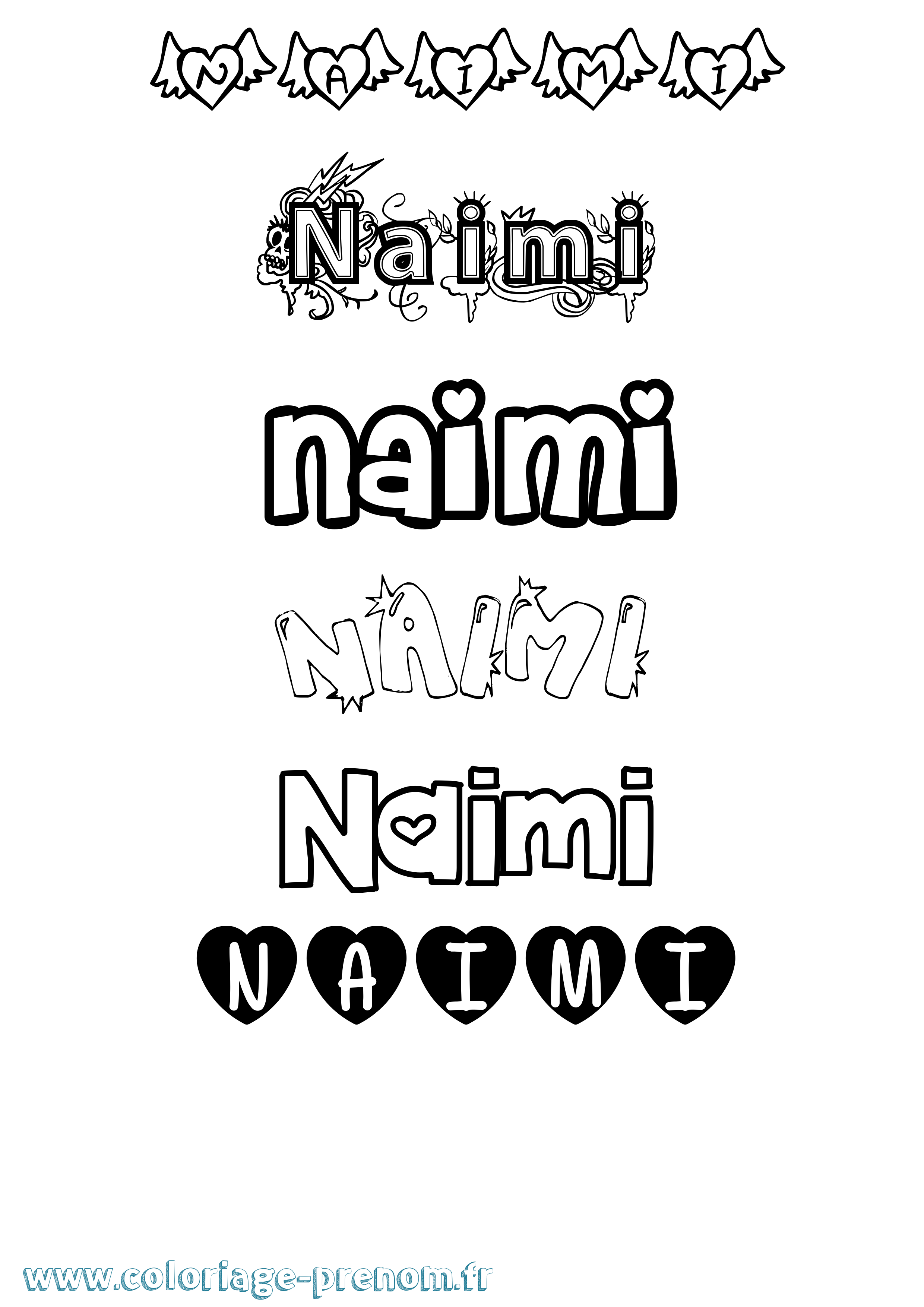 Coloriage Naimi Girly Coloriage prénom Naimi Girly