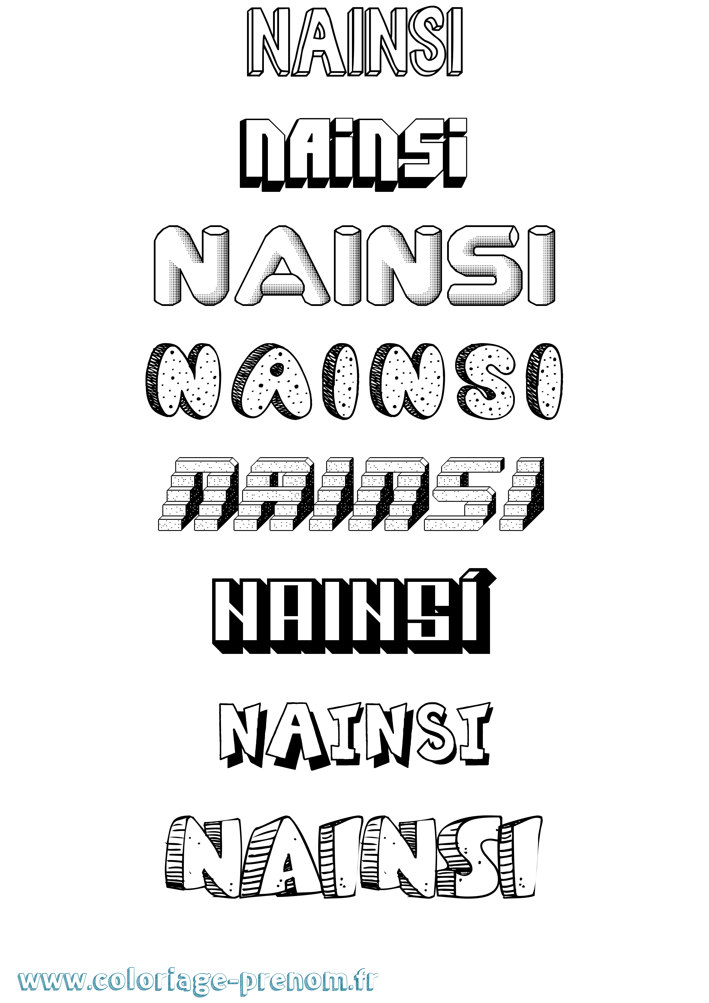 Coloriage Nainsí Effet 3D Coloriage prénom Nainsí Effet 3D