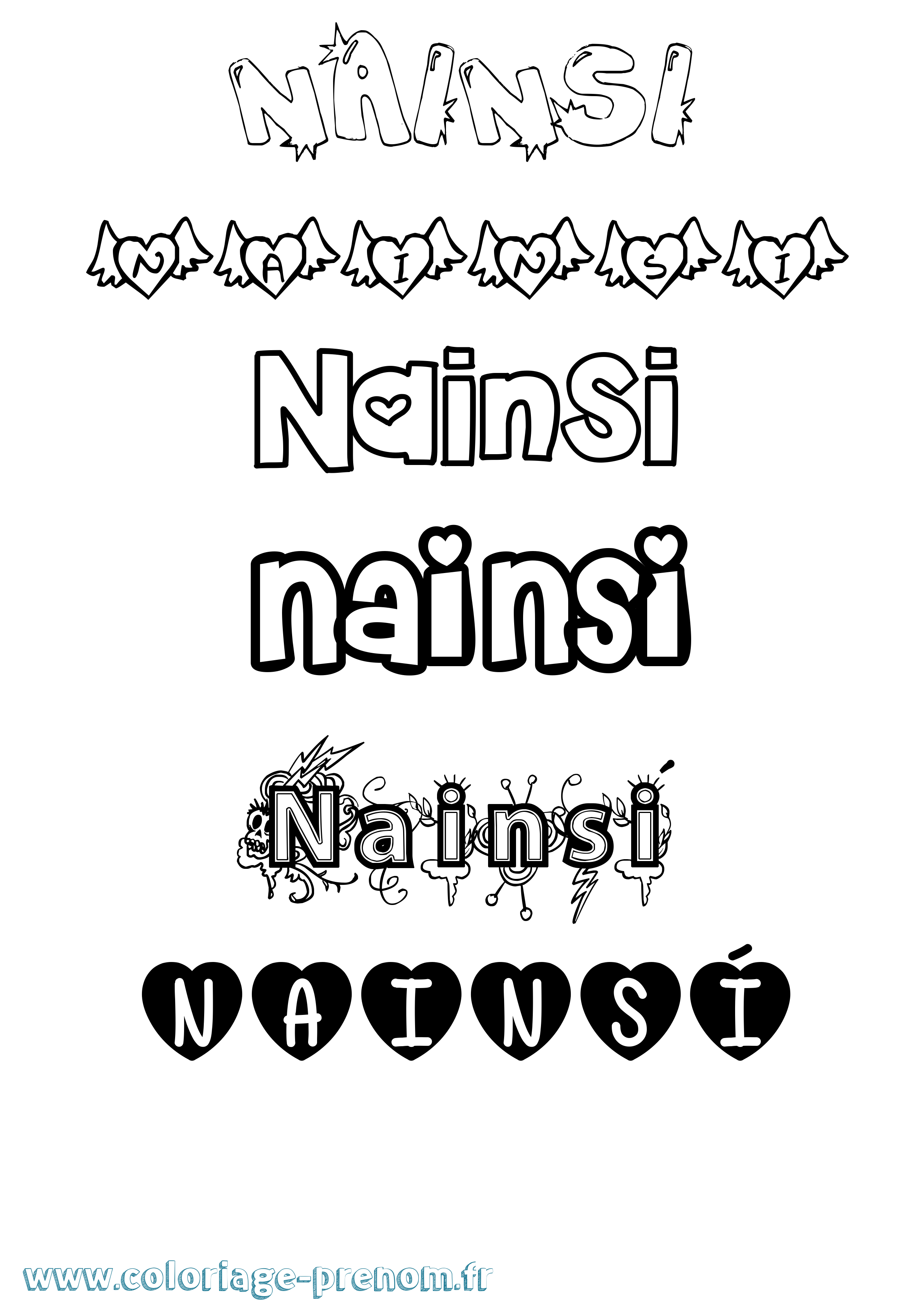 Coloriage Nainsí Girly Coloriage prénom Nainsí Girly