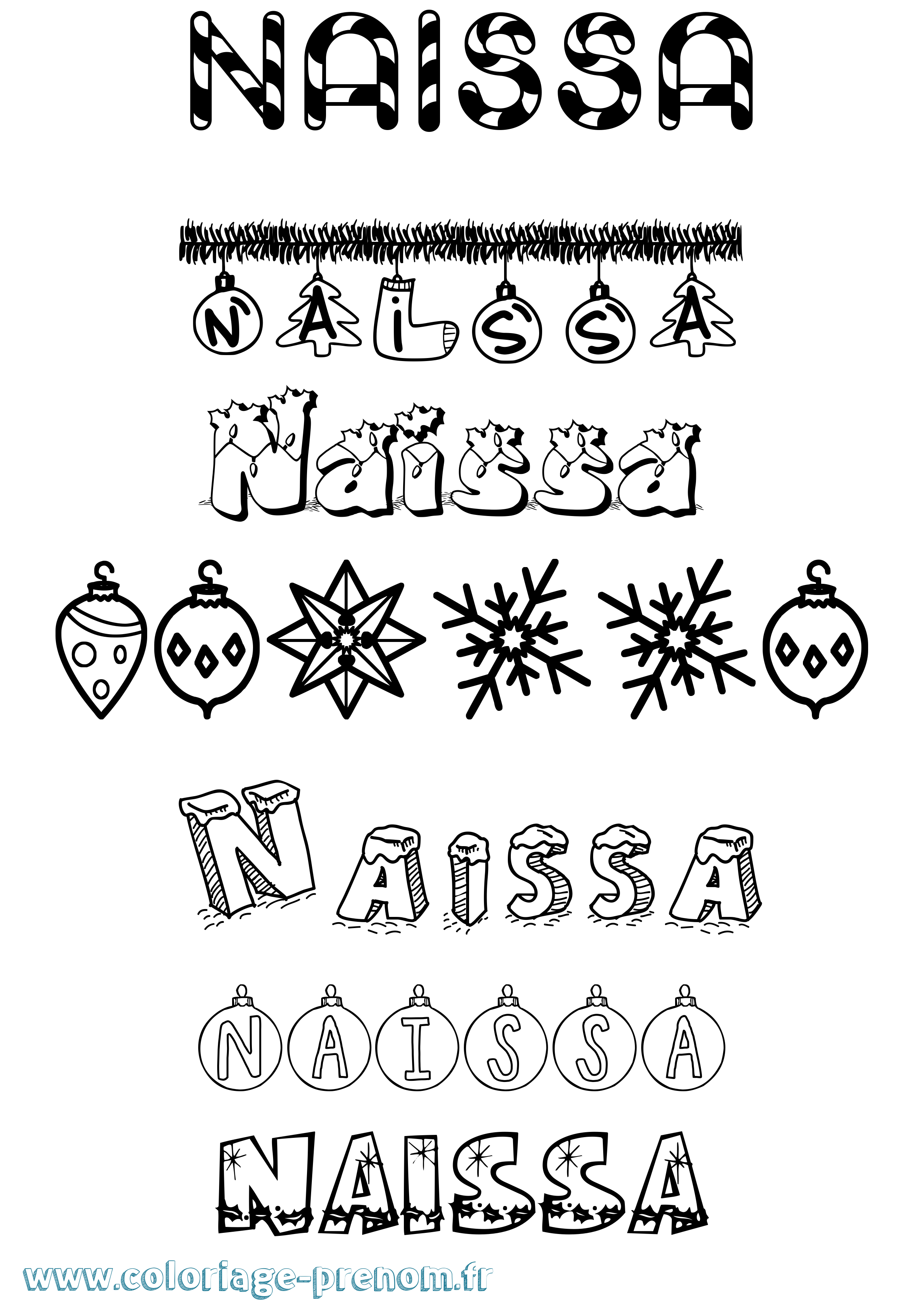 Coloriage Naissa Noël Coloriage prénom Naissa Noël