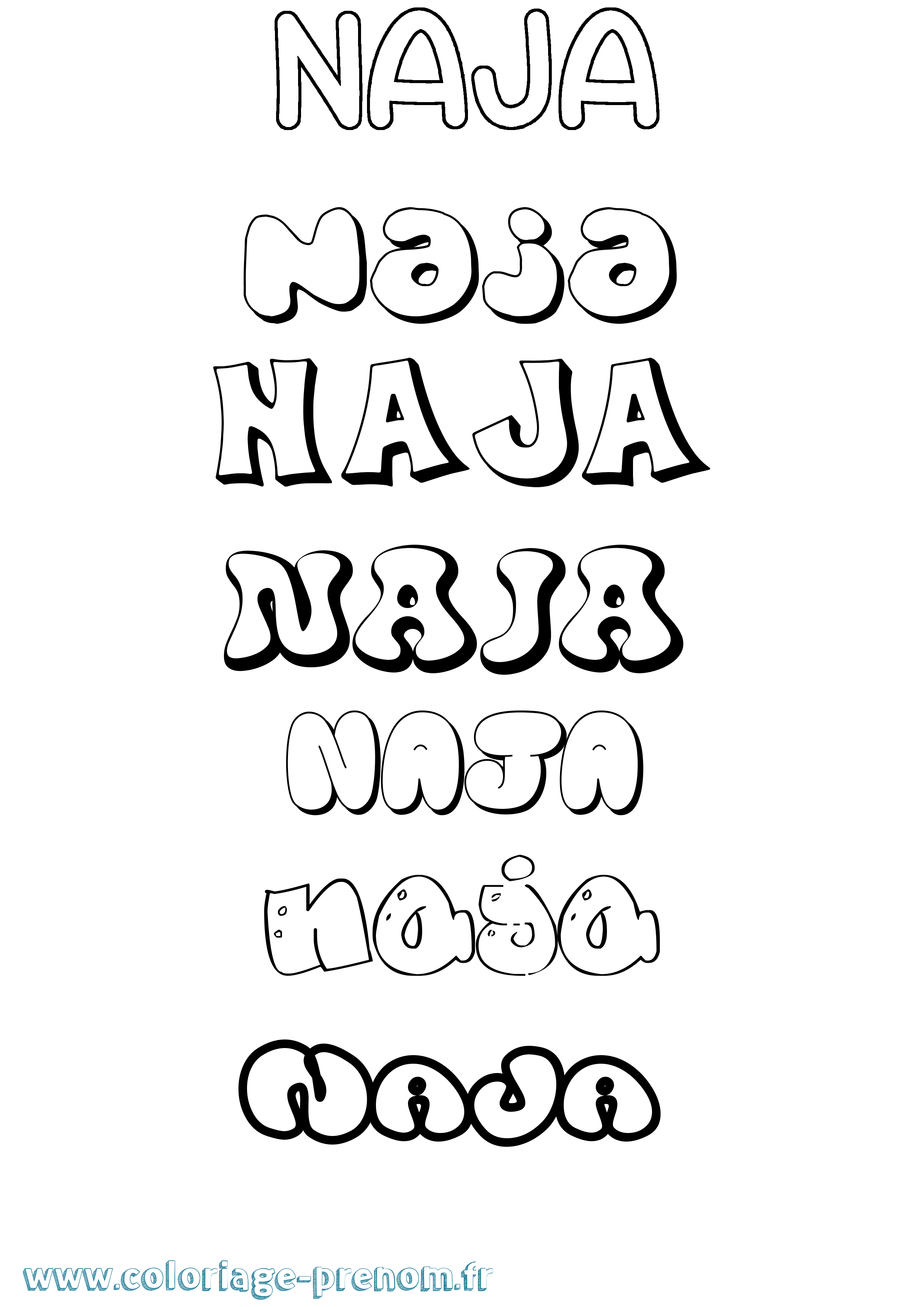 Coloriage Naja Bubble Coloriage prénom Naja Bubble