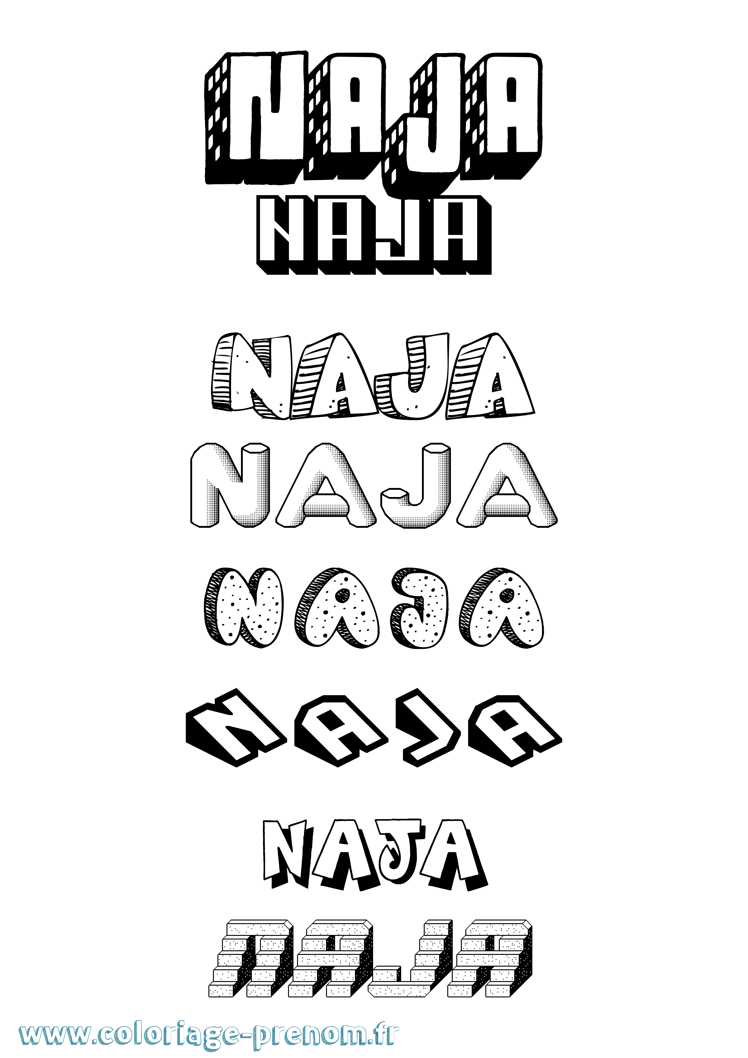 Coloriage Naja Effet 3D Coloriage prénom Naja Effet 3D
