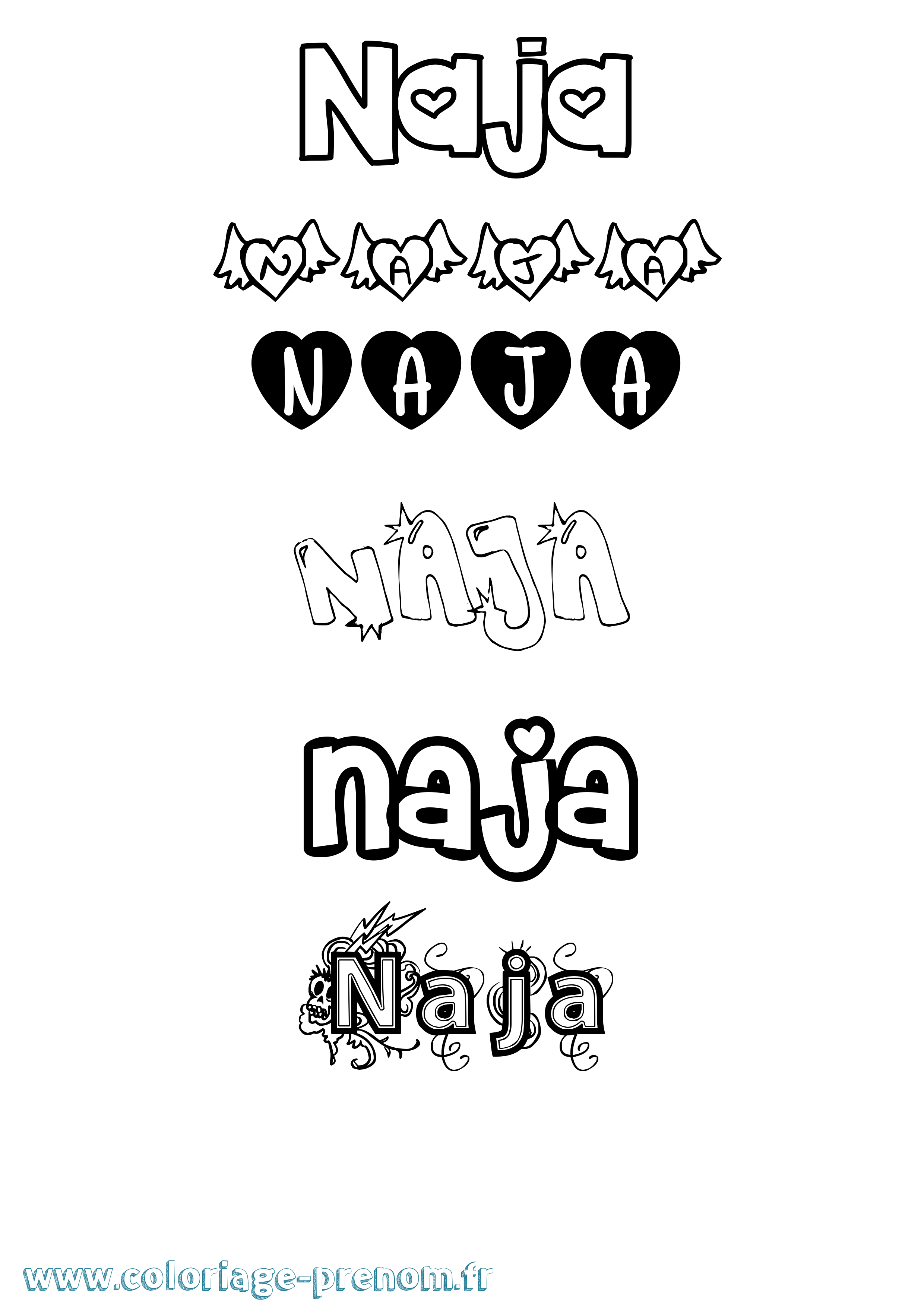 Coloriage Naja Girly Coloriage prénom Naja Girly