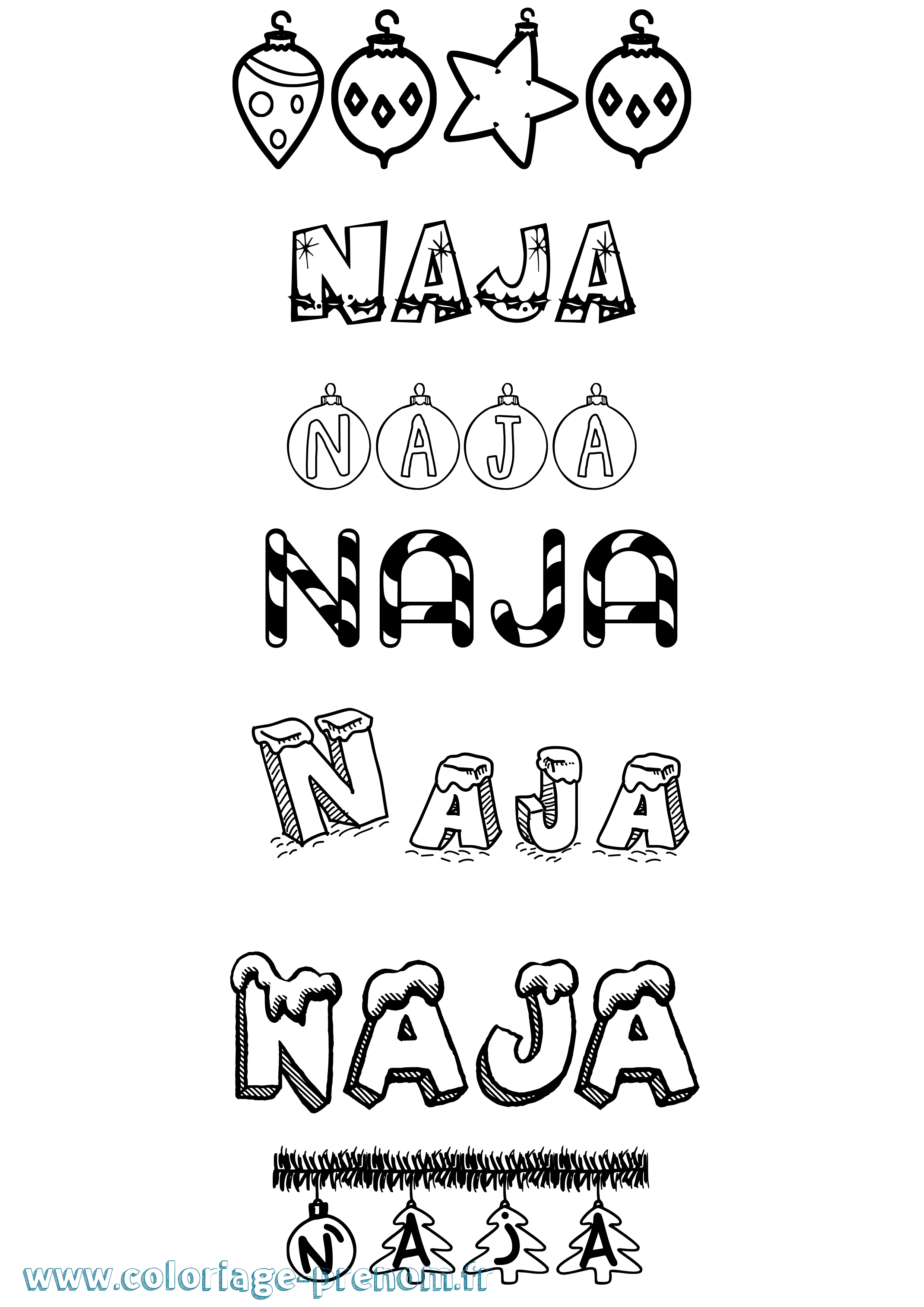 Coloriage Naja Noël Coloriage prénom Naja Noël