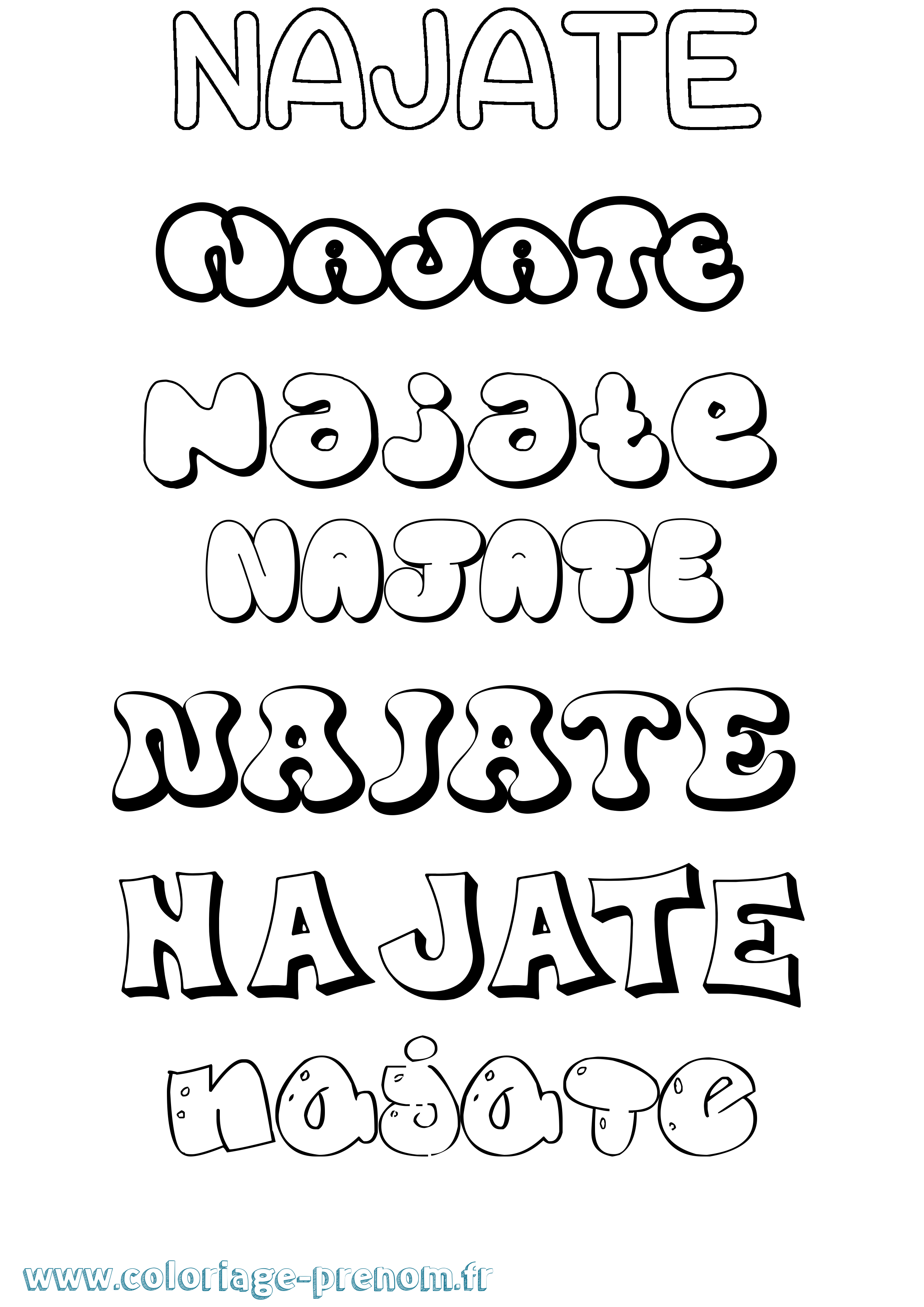 Coloriage Najate Bubble Coloriage prénom Najate Bubble