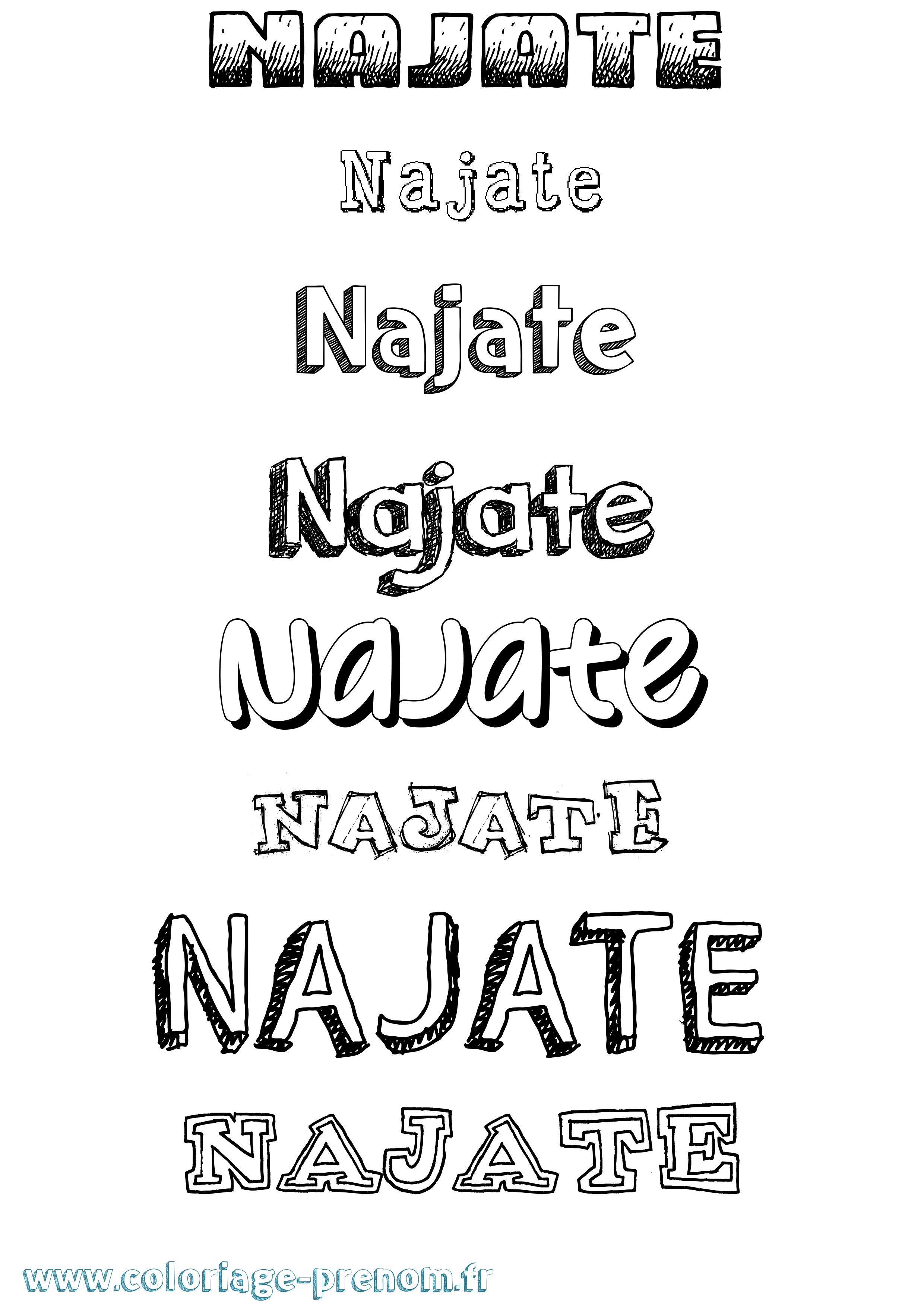 Coloriage Najate Dessiné Coloriage prénom Najate Dessiné
