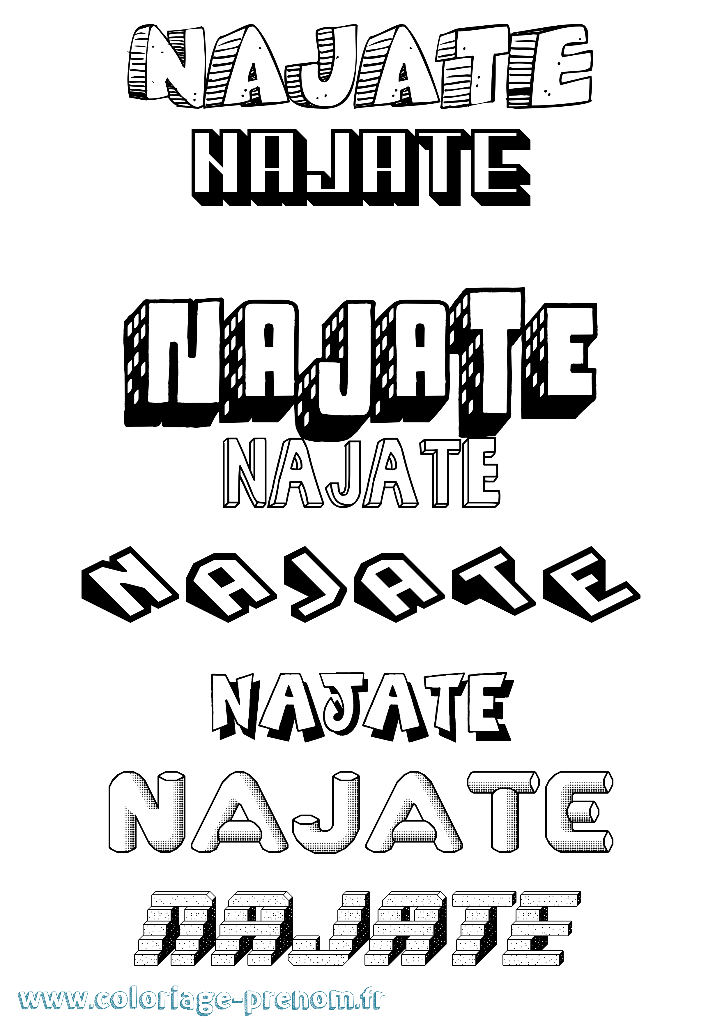 Coloriage Najate Effet 3D Coloriage prénom Najate Effet 3D
