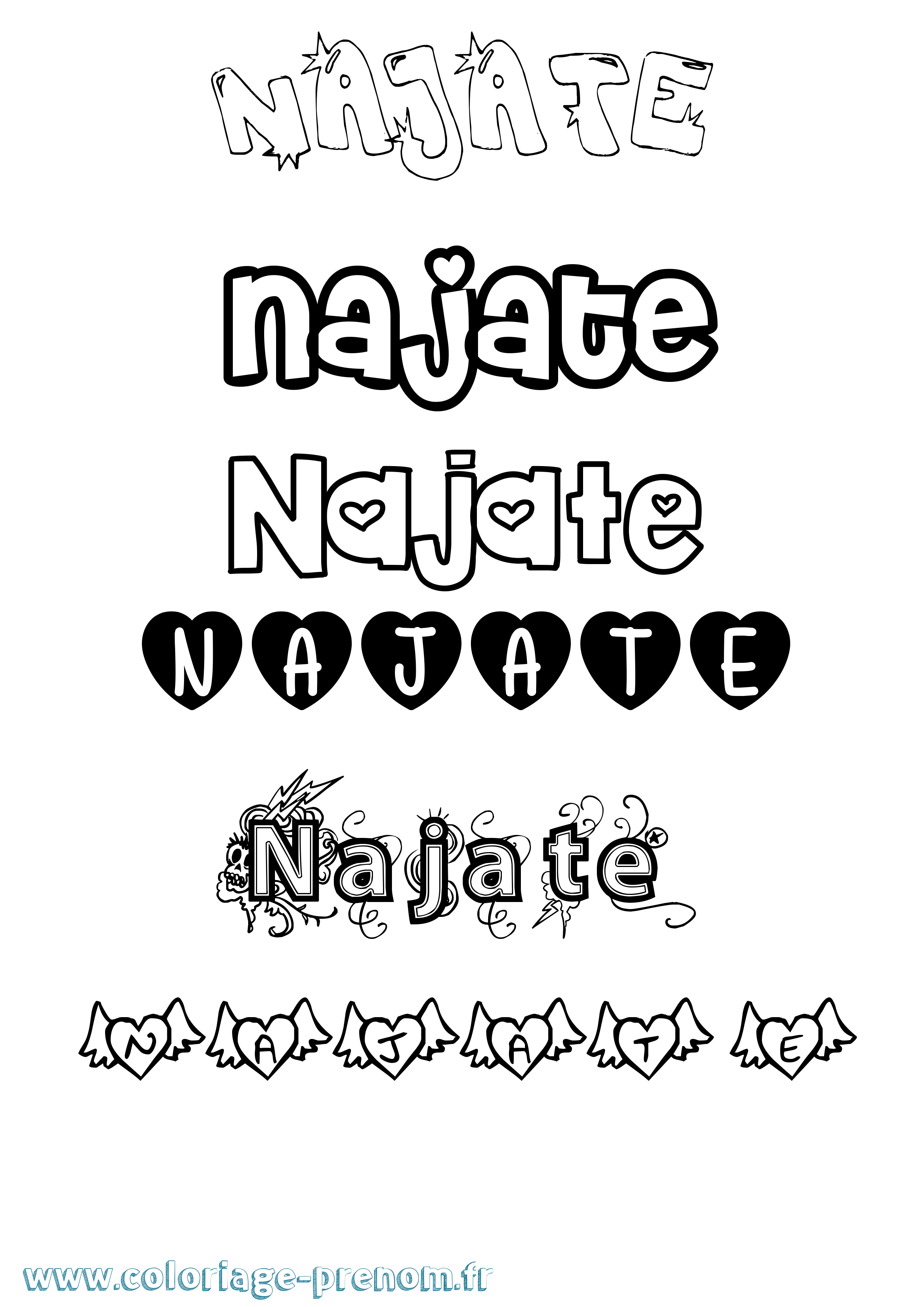 Coloriage Najate Girly Coloriage prénom Najate Girly