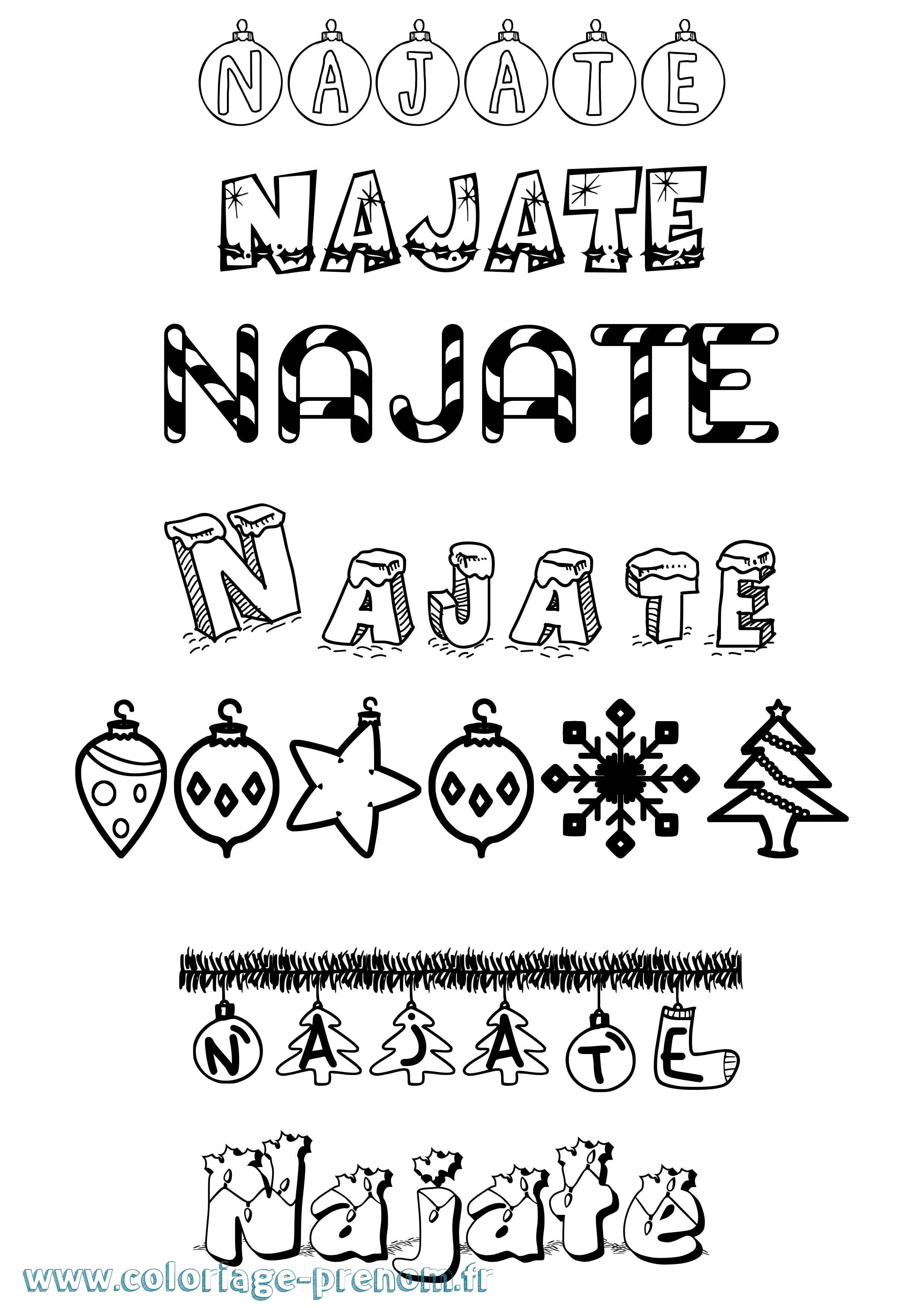 Coloriage Najate Noël Coloriage prénom Najate Noël