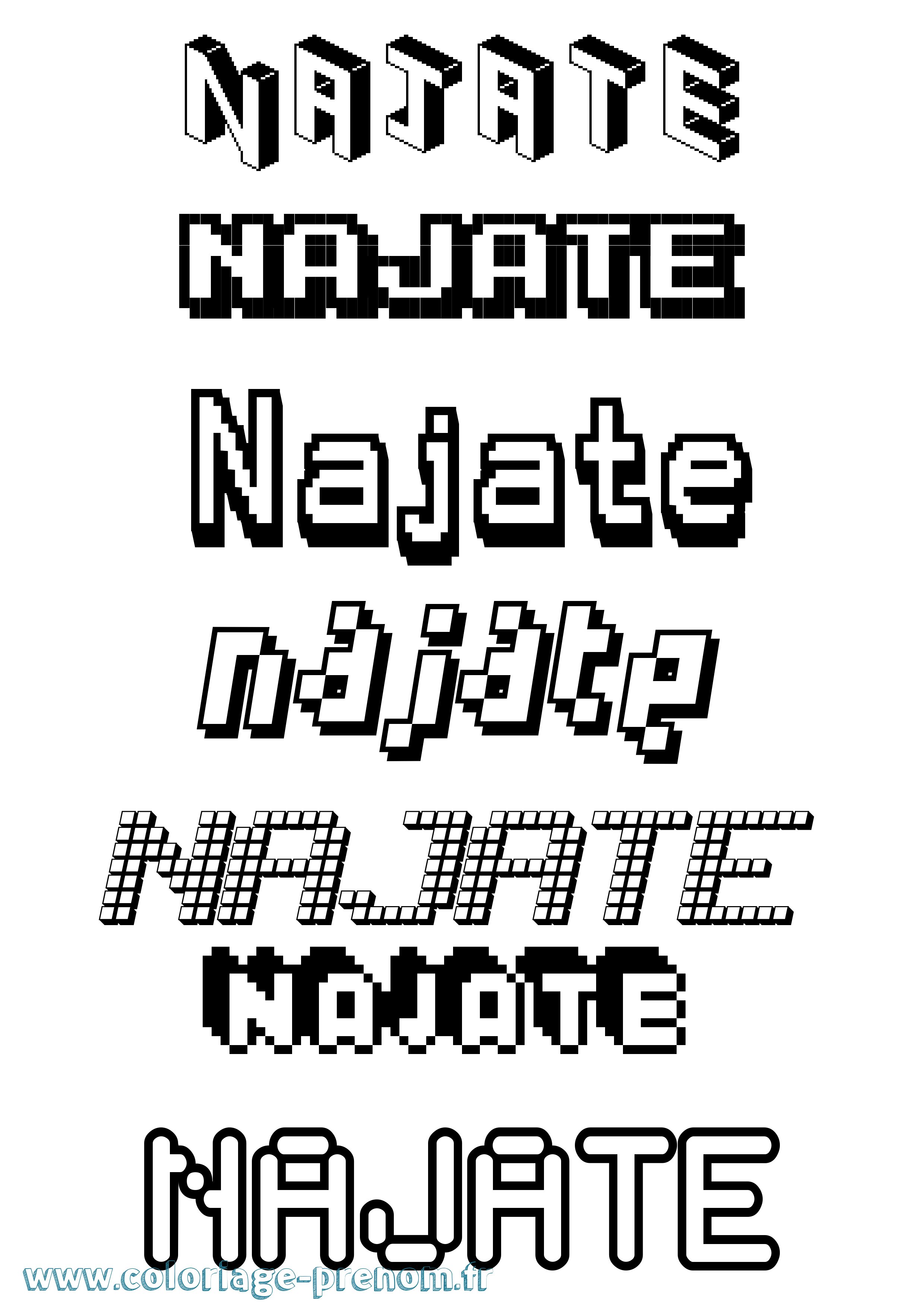 Coloriage Najate Pixel Coloriage prénom Najate Pixel