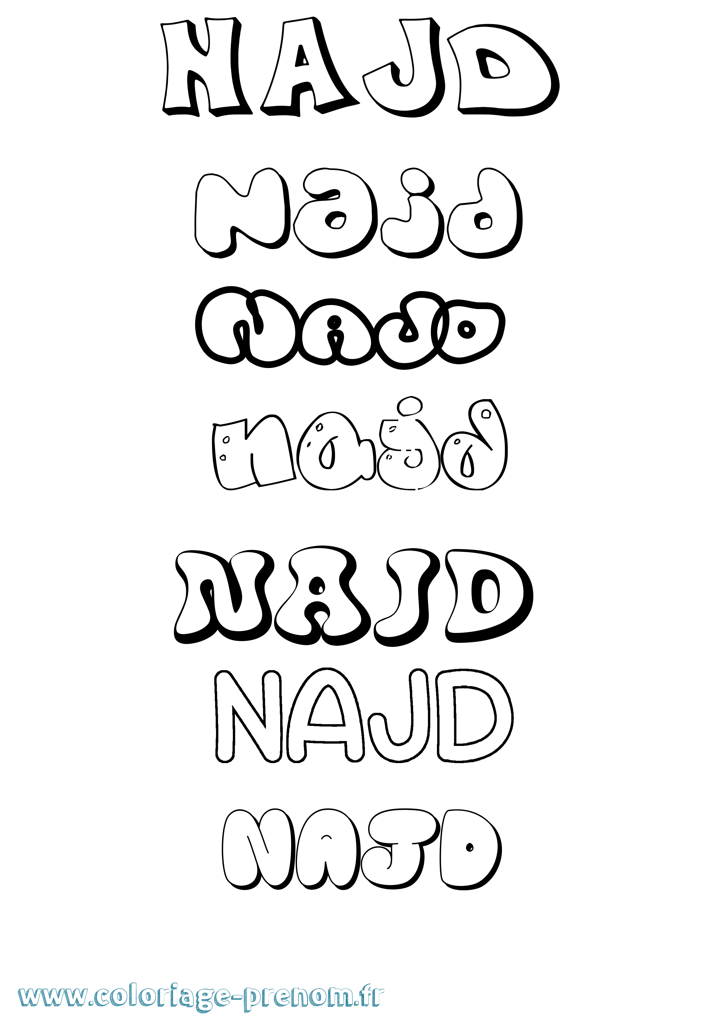 Coloriage Najd Bubble Coloriage prénom Najd Bubble