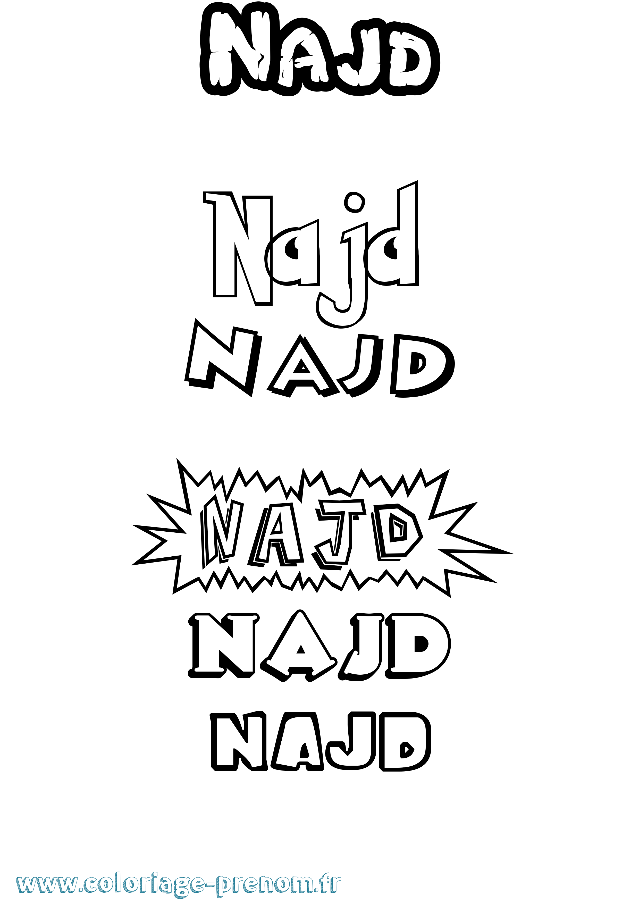 Coloriage Najd Dessin Animé Coloriage prénom Najd Dessin Animé