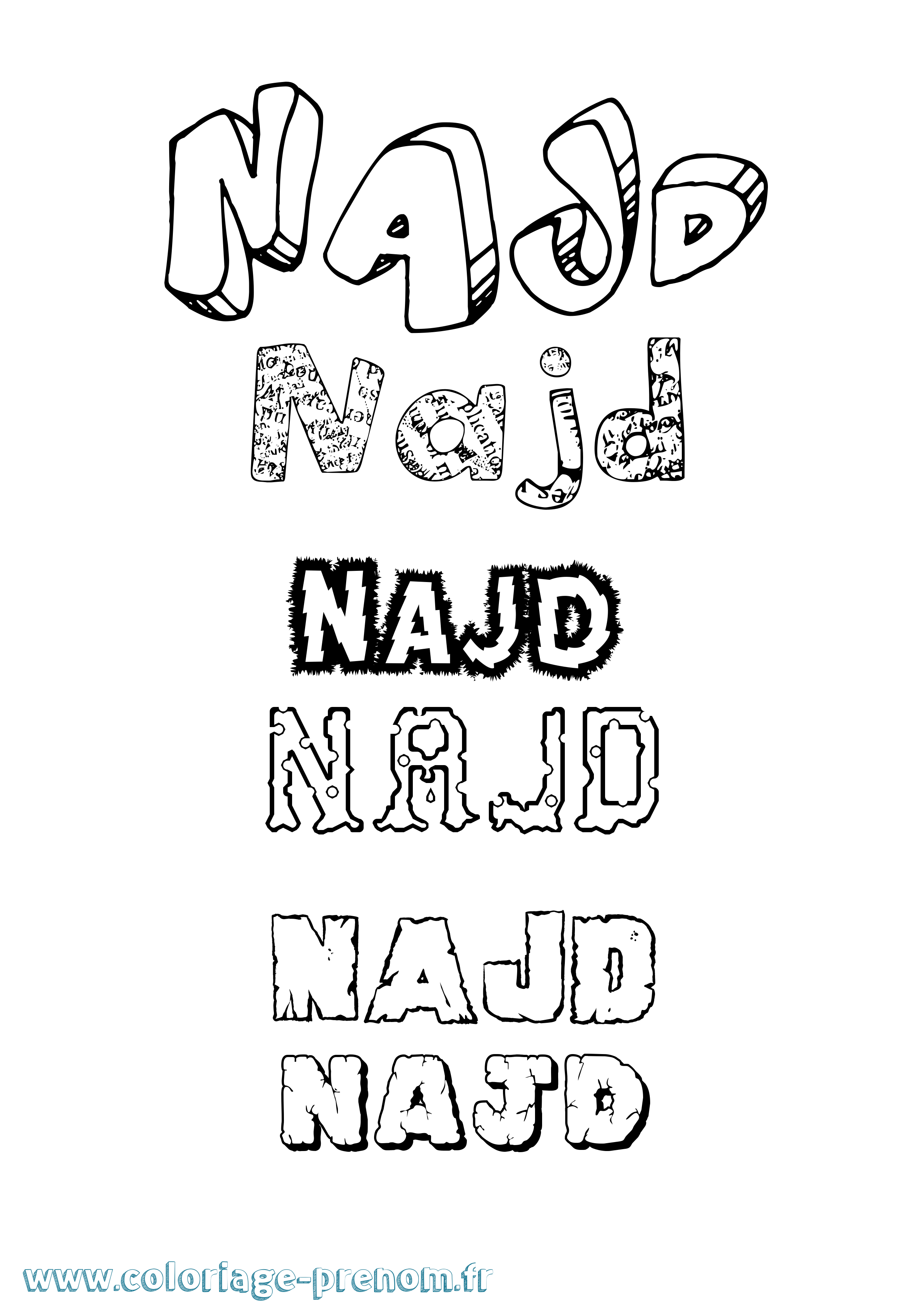 Coloriage Najd Destructuré Coloriage prénom Najd Destructuré