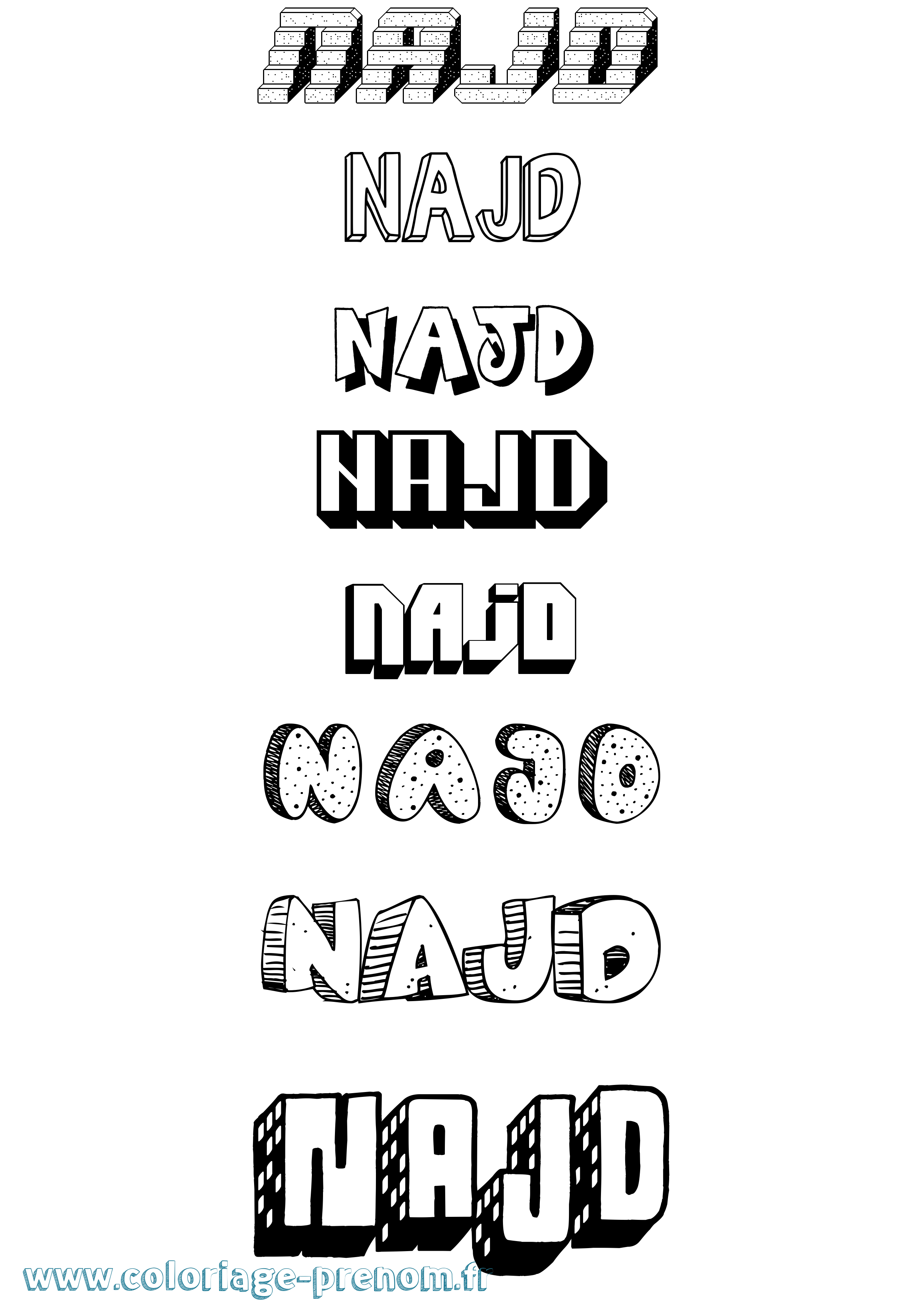 Coloriage Najd Effet 3D Coloriage prénom Najd Effet 3D