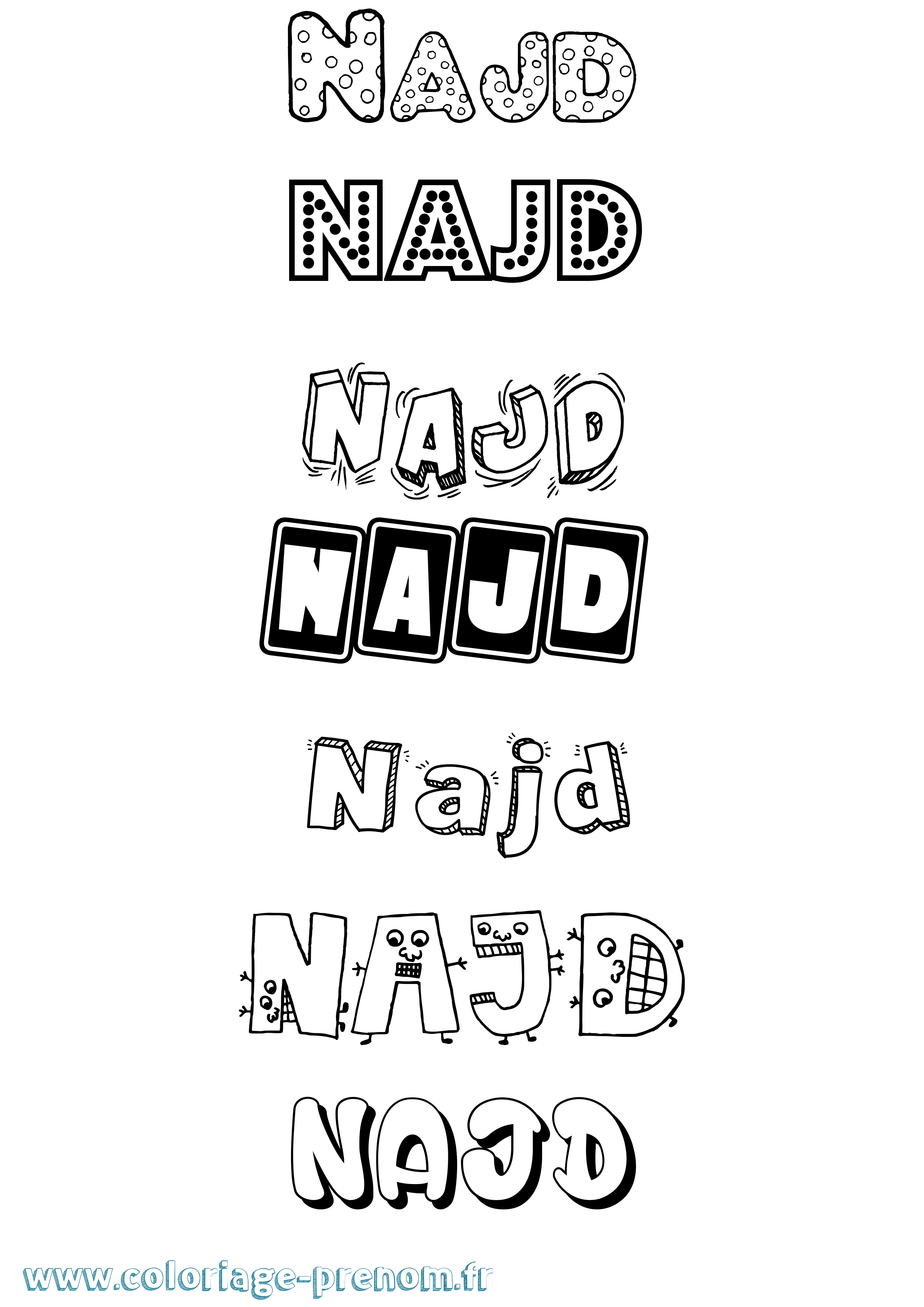 Coloriage Najd Fun Coloriage prénom Najd Fun