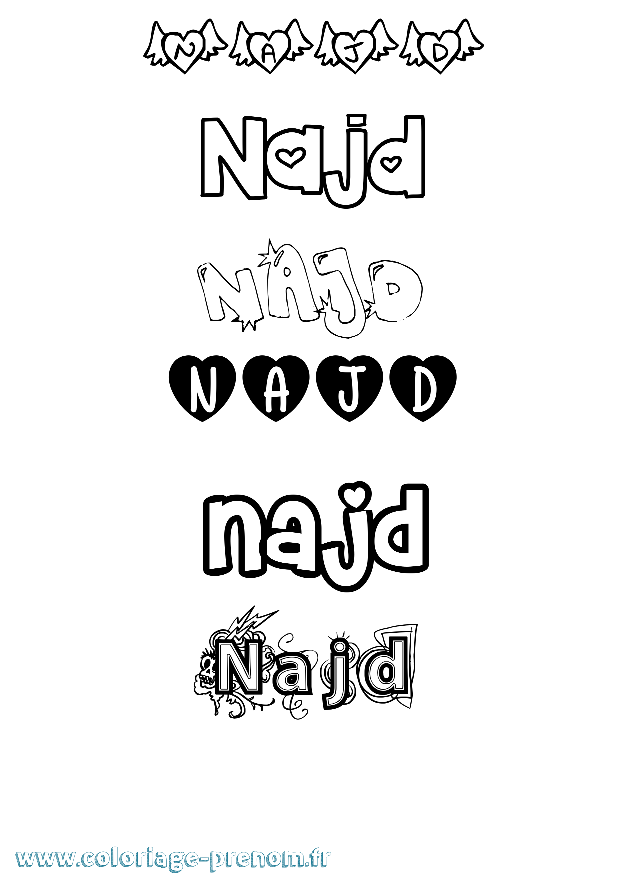 Coloriage Najd Girly Coloriage prénom Najd Girly