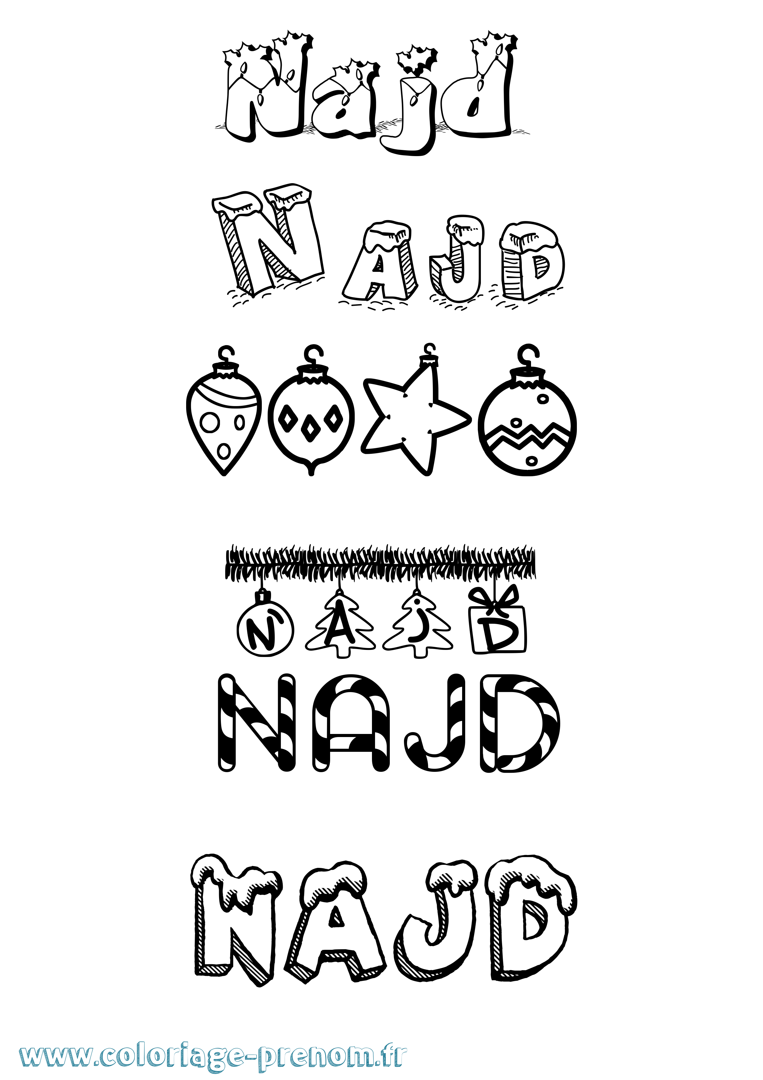 Coloriage Najd Noël Coloriage prénom Najd Noël