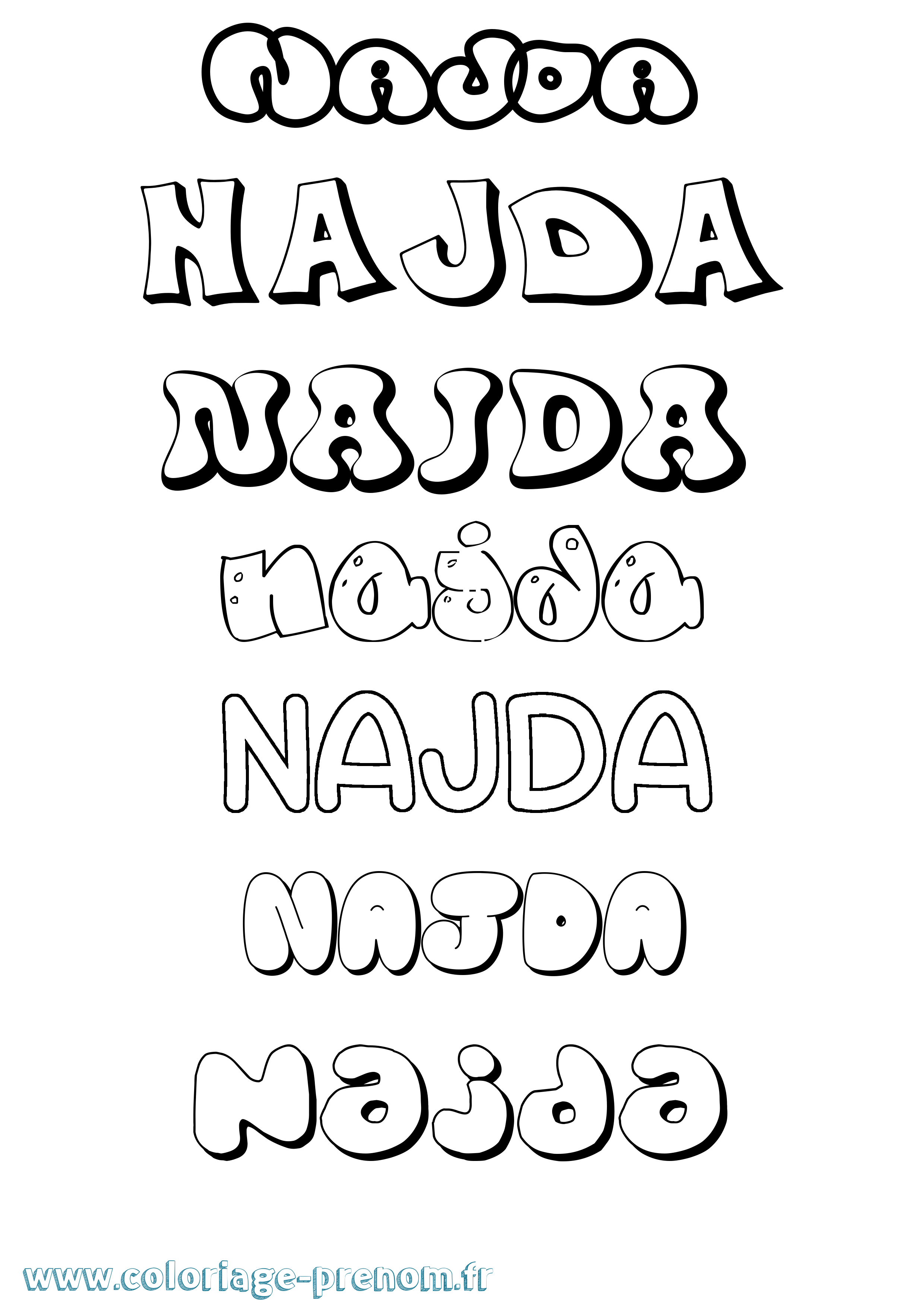 Coloriage Najda Bubble Coloriage prénom Najda Bubble