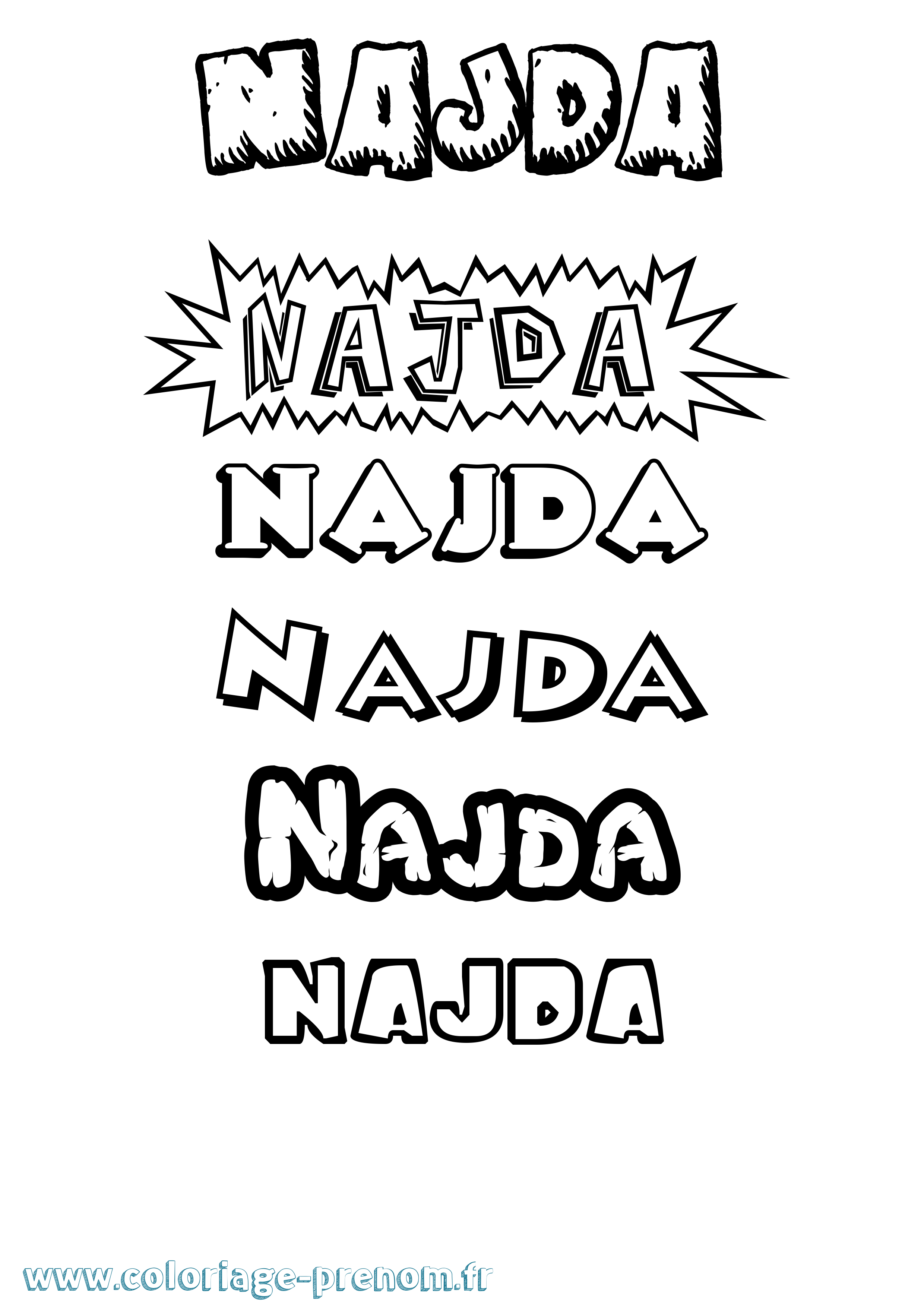 Coloriage Najda Dessin Animé Coloriage prénom Najda Dessin Animé