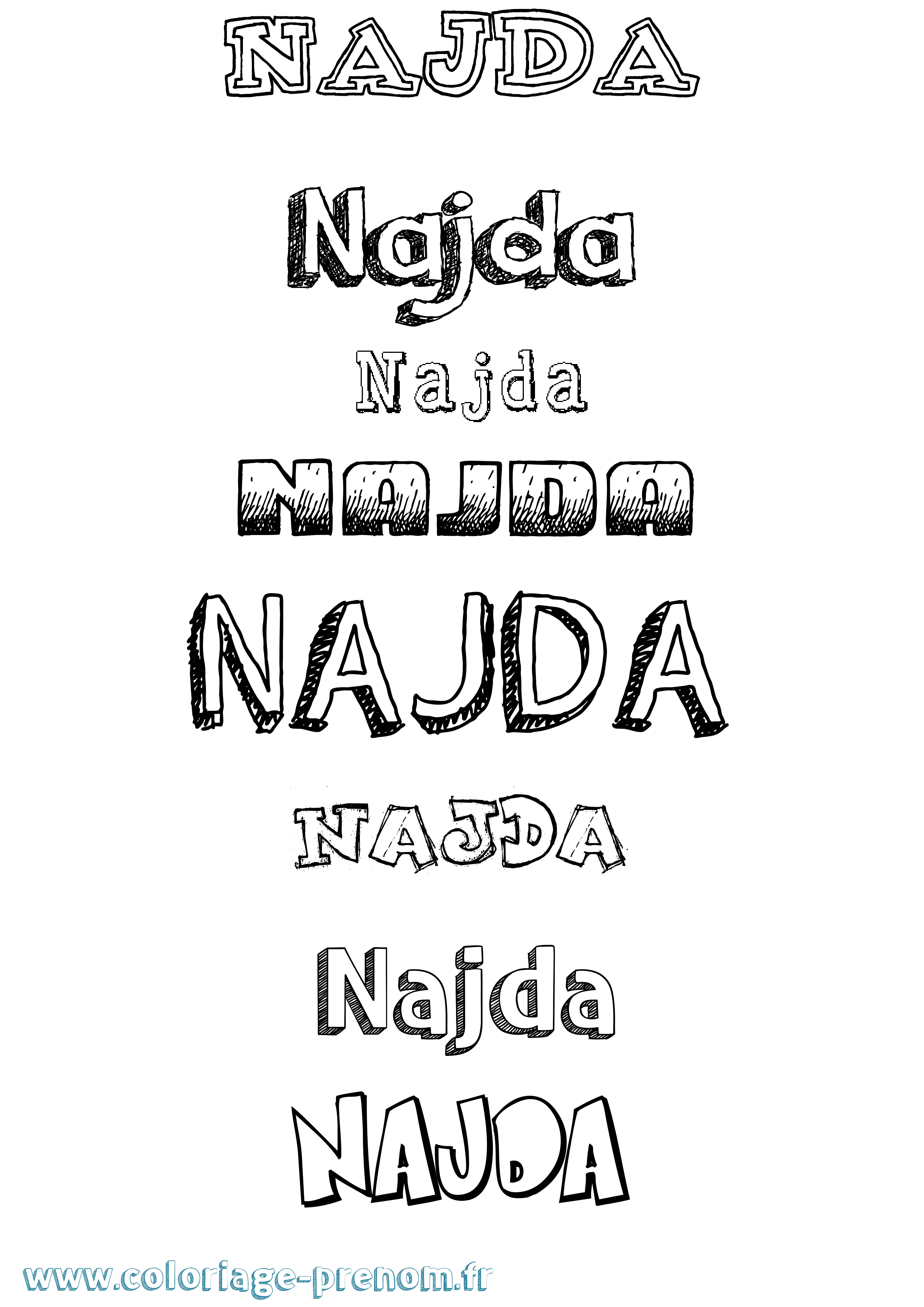 Coloriage Najda Dessiné Coloriage prénom Najda Dessiné