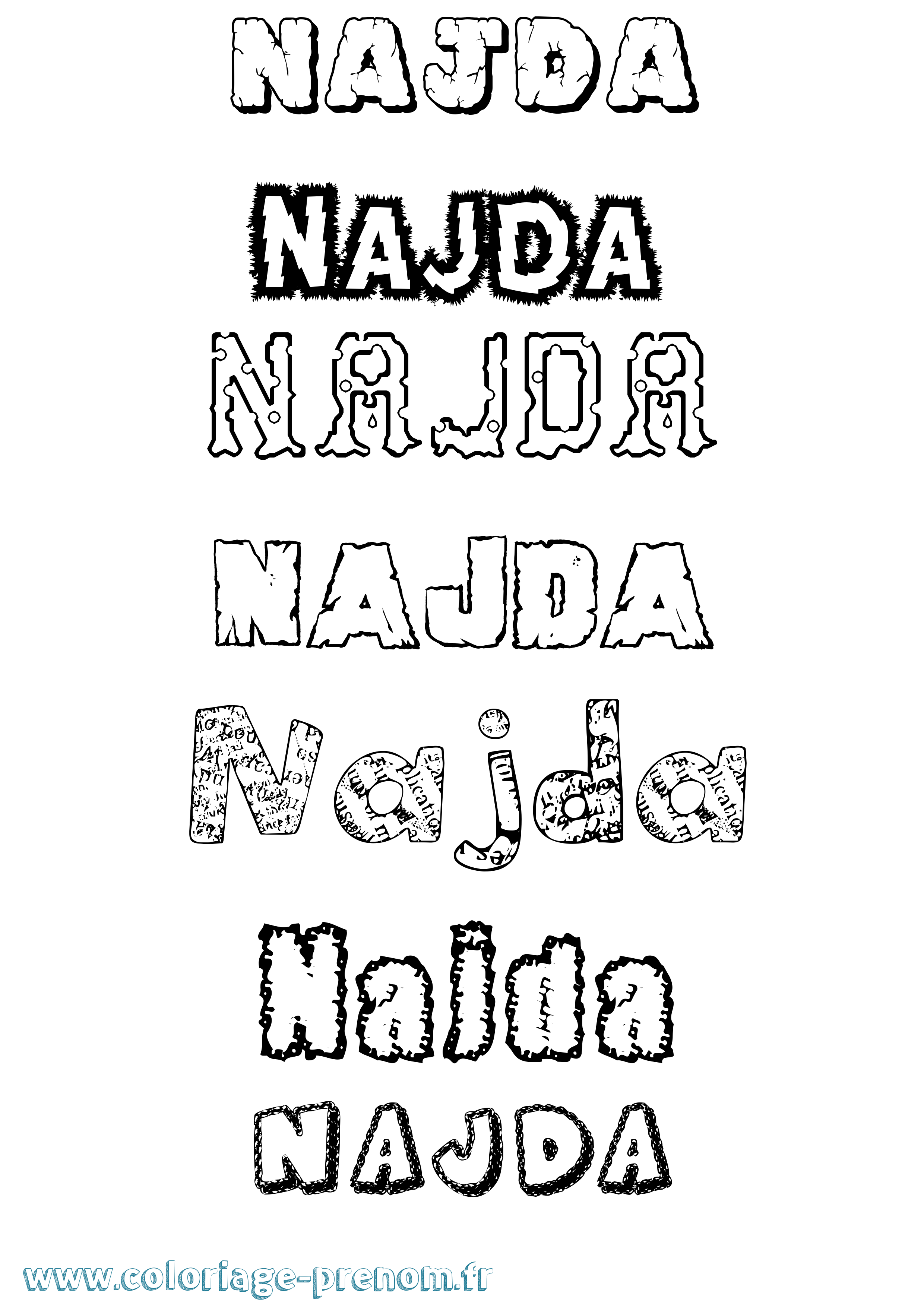 Coloriage Najda Destructuré Coloriage prénom Najda Destructuré