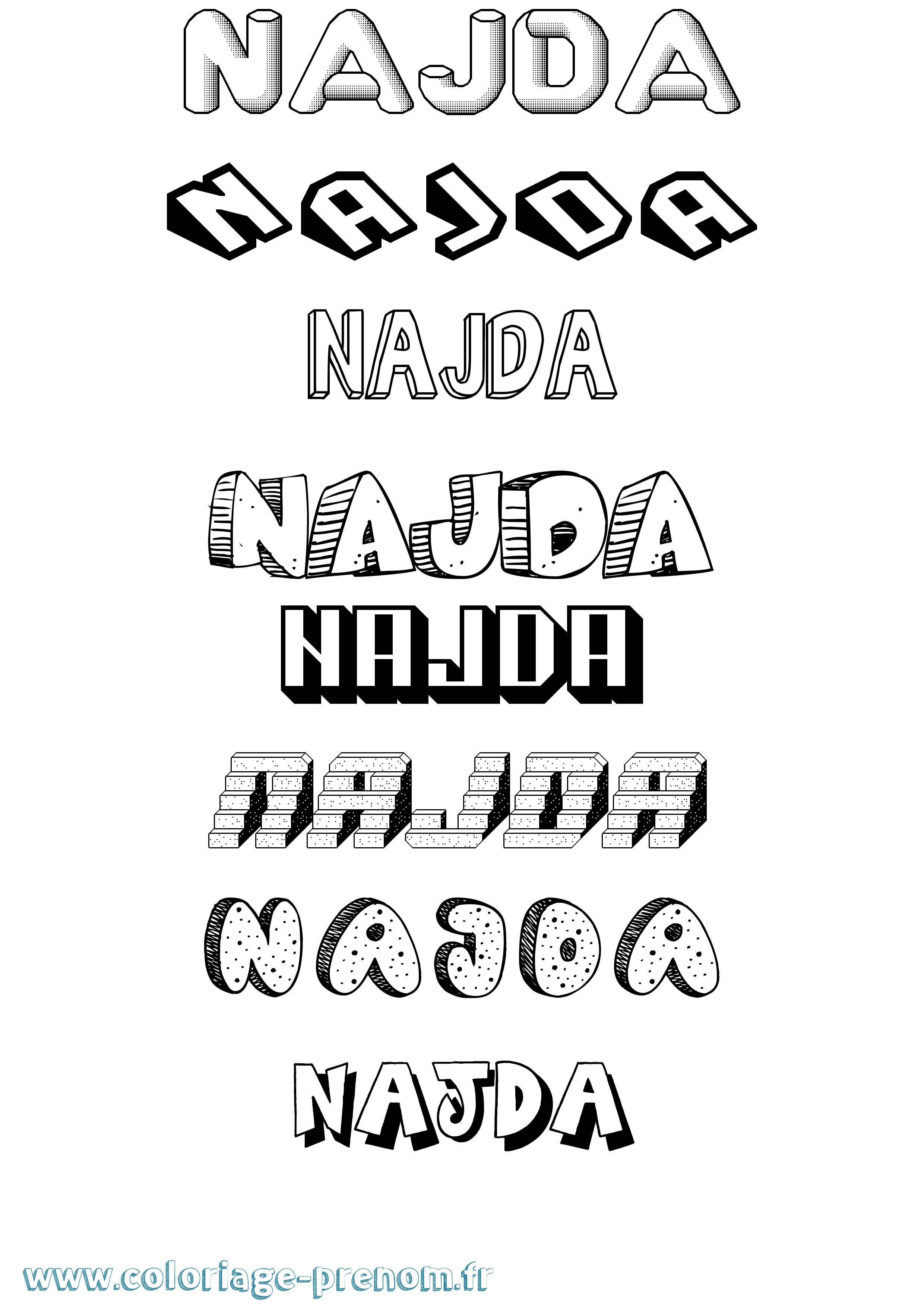 Coloriage Najda Effet 3D Coloriage prénom Najda Effet 3D