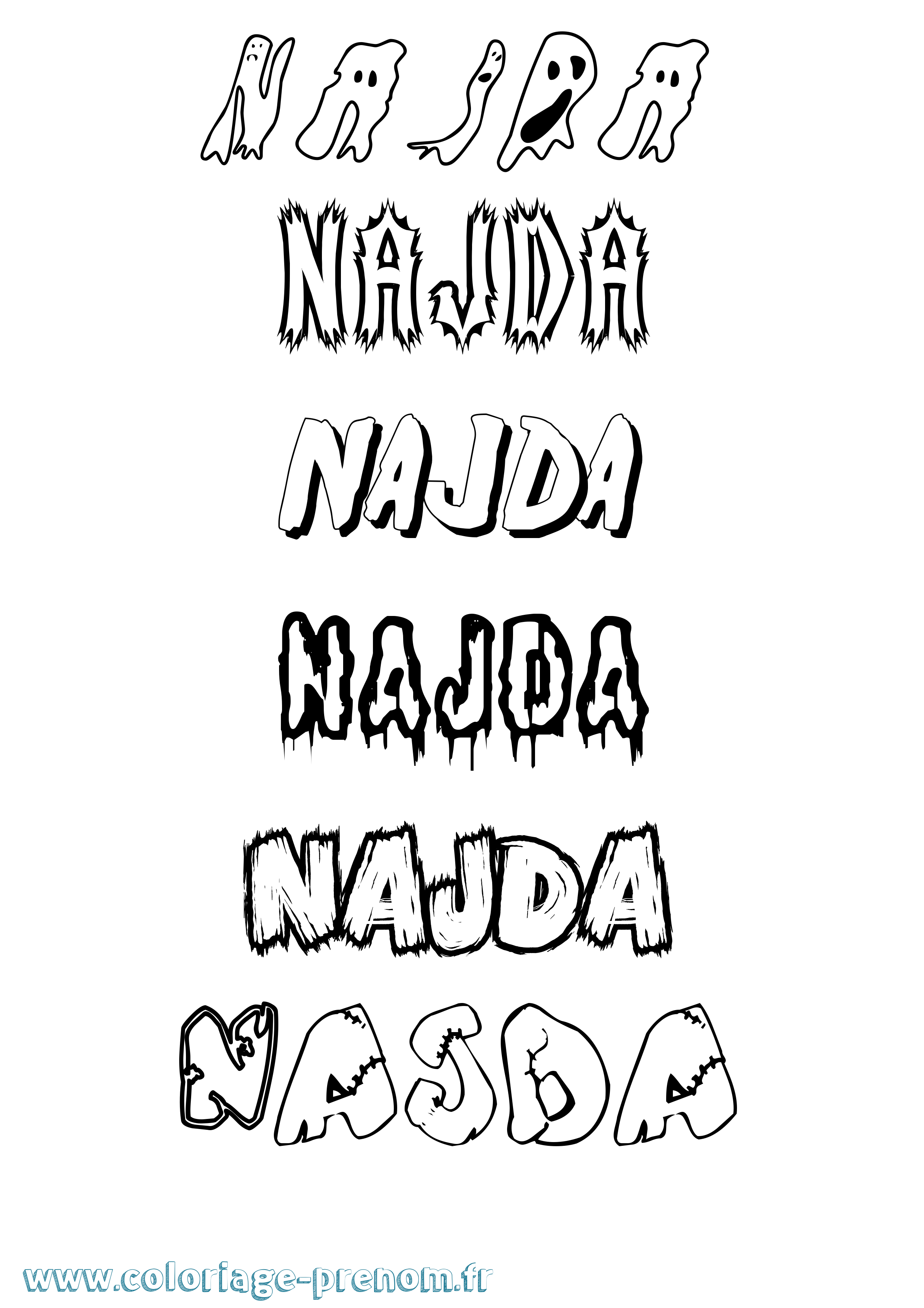 Coloriage Najda Frisson Coloriage prénom Najda Frisson