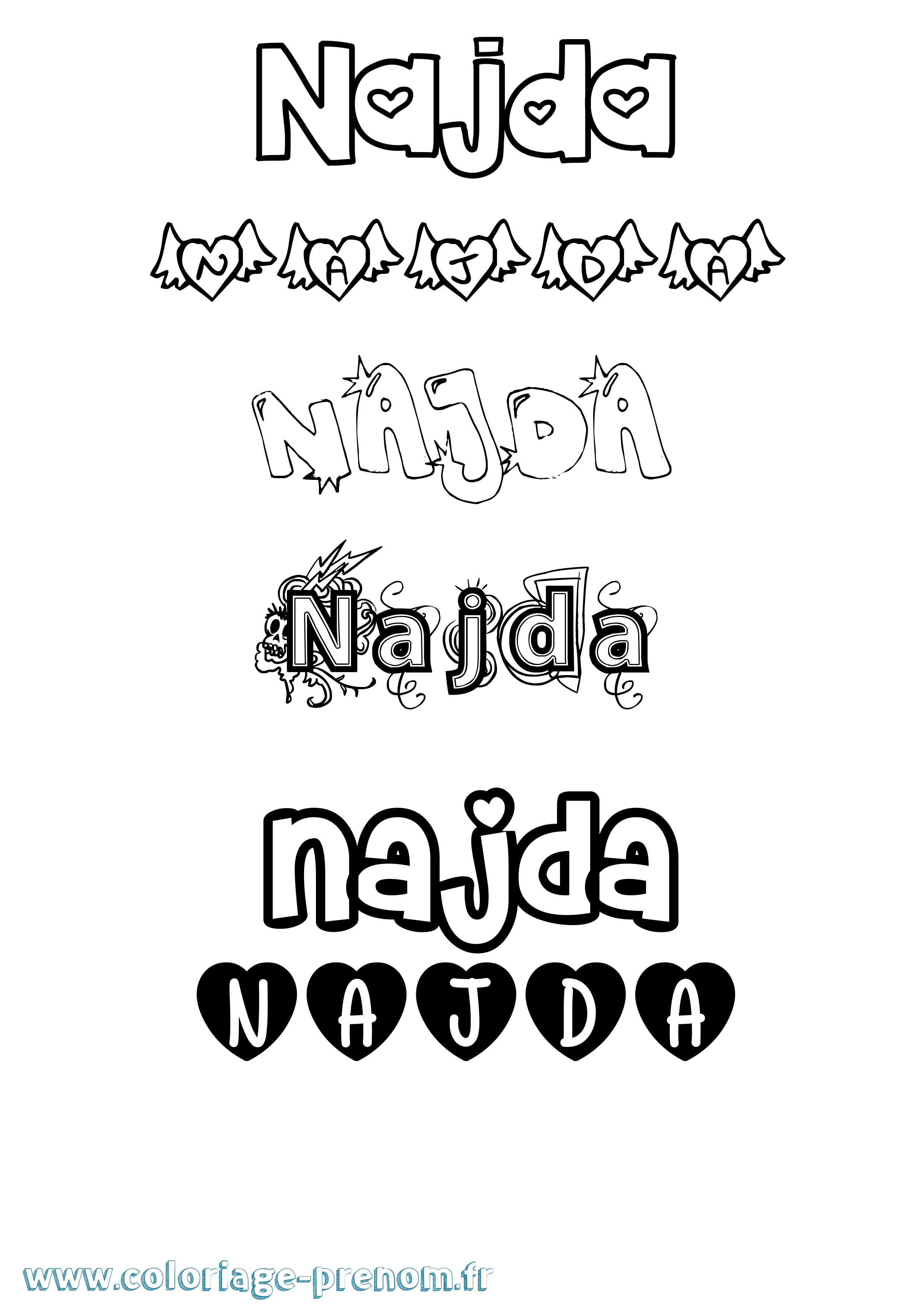 Coloriage Najda Girly Coloriage prénom Najda Girly