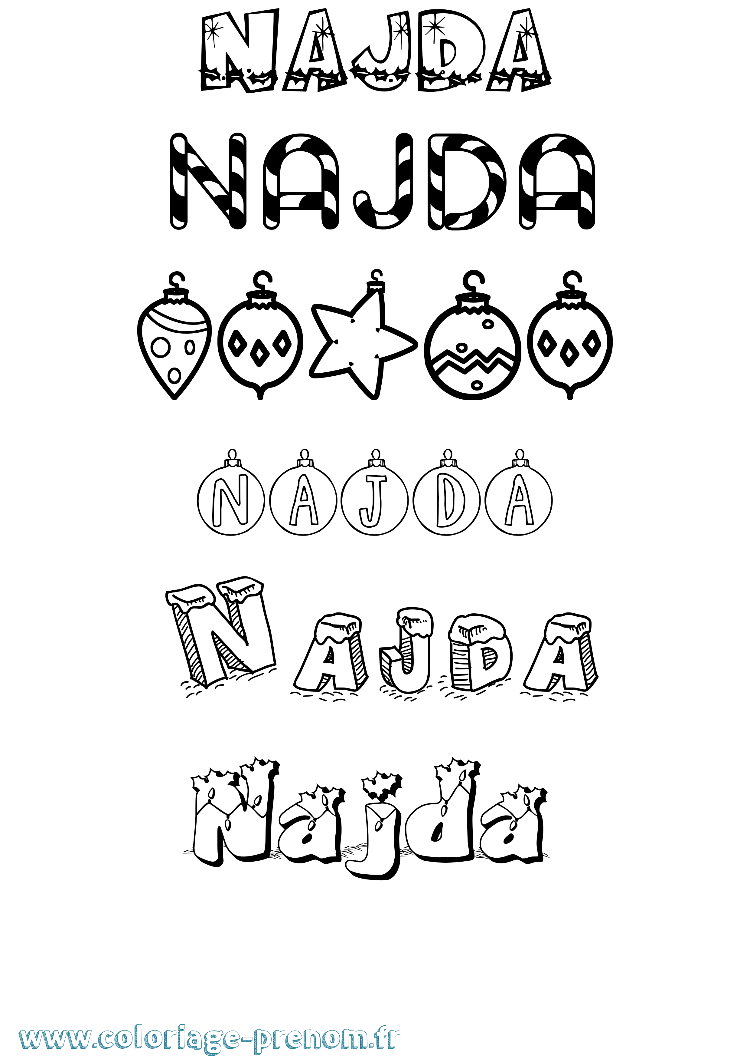Coloriage Najda Noël Coloriage prénom Najda Noël