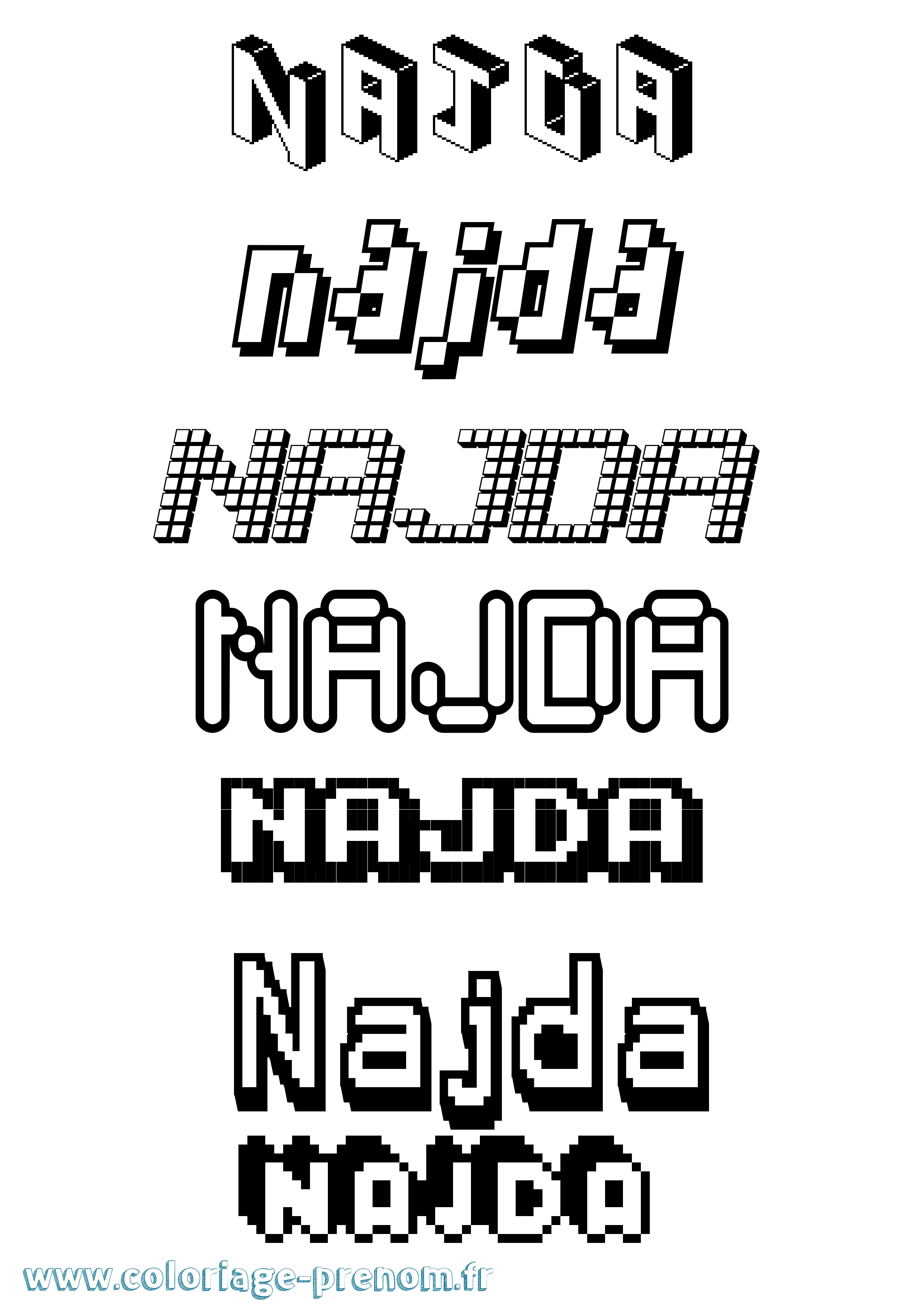 Coloriage Najda Pixel Coloriage prénom Najda Pixel