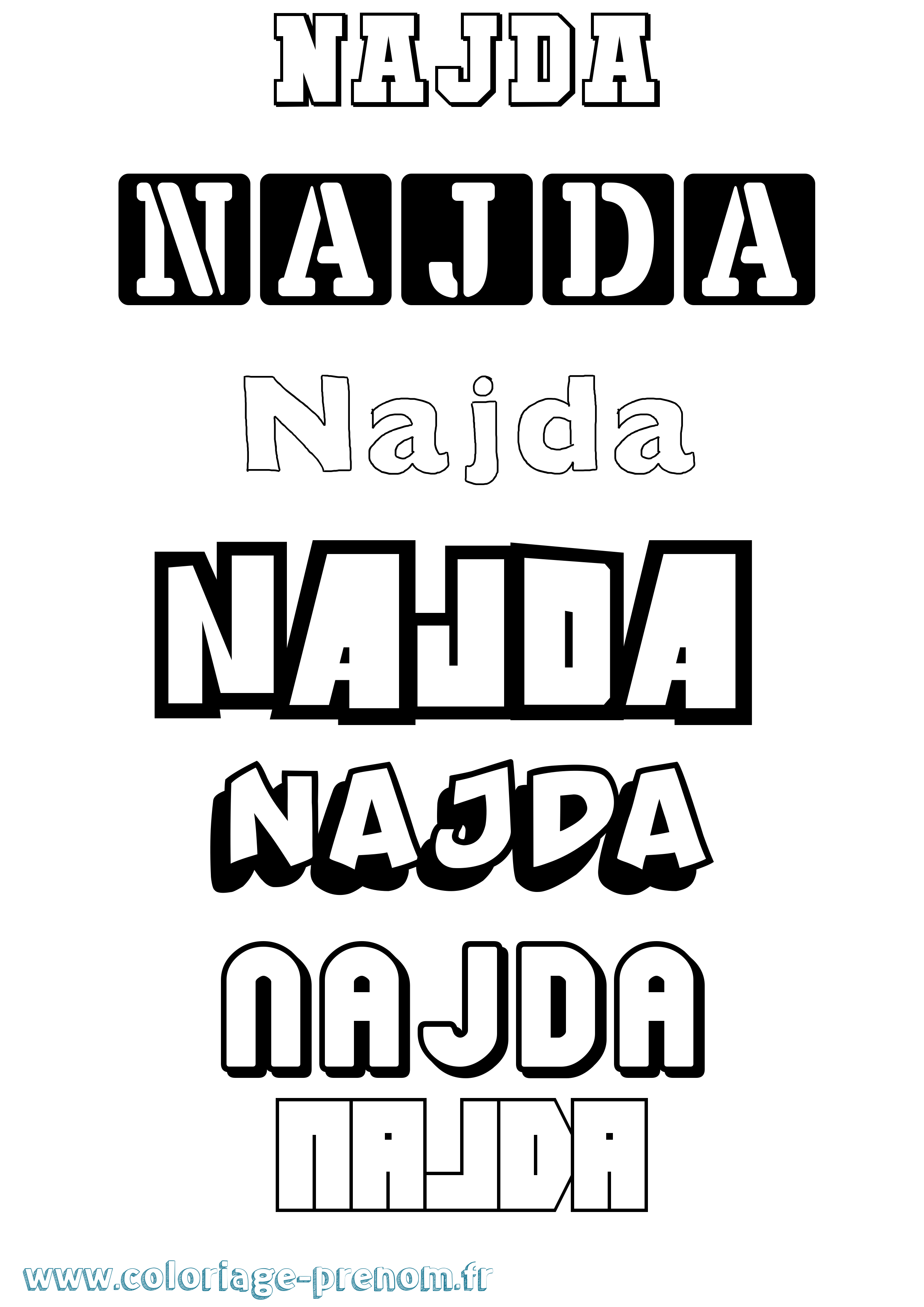 Coloriage Najda Simple Coloriage prénom Najda Simple