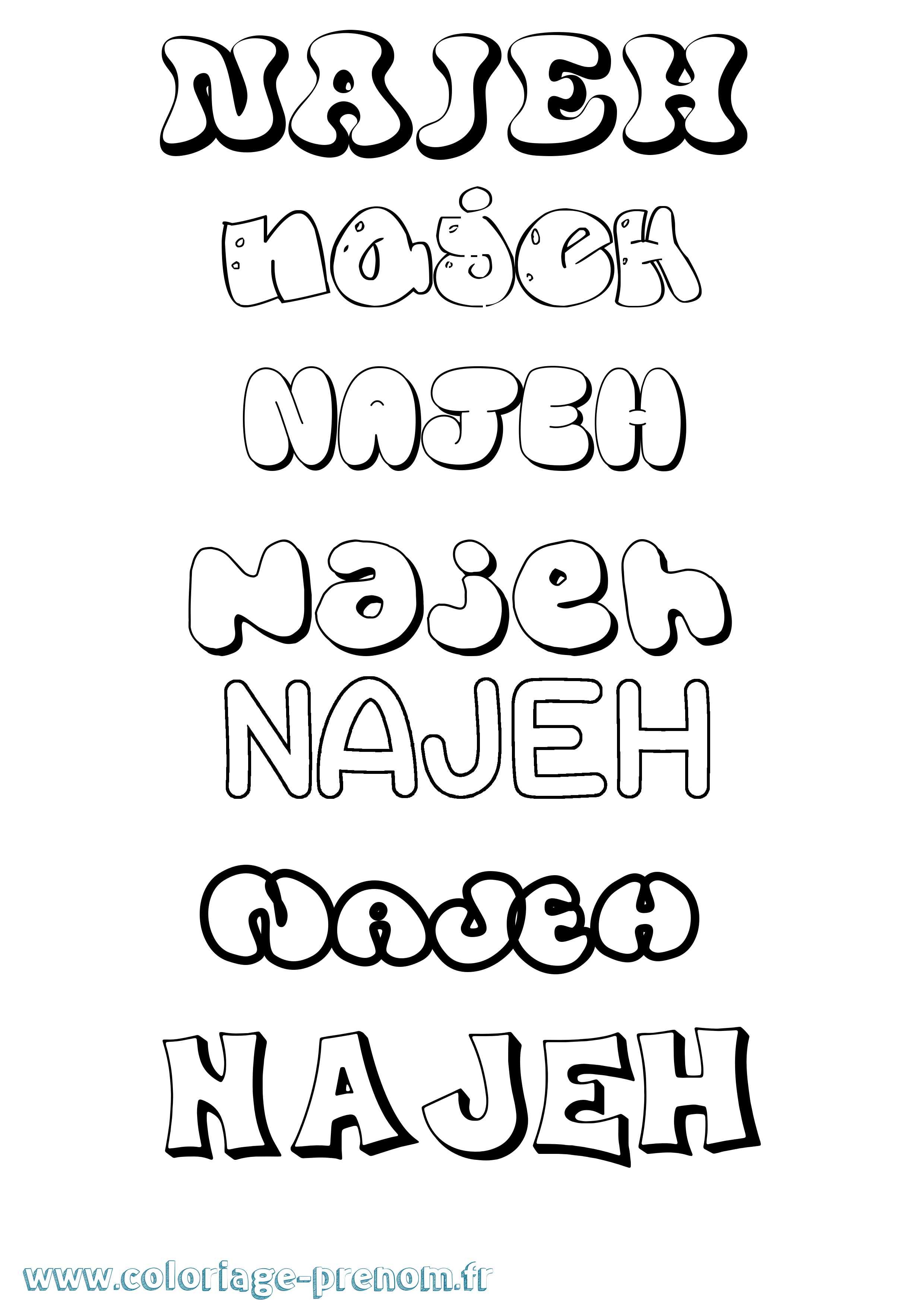 Coloriage Najeh Bubble Coloriage prénom Najeh Bubble