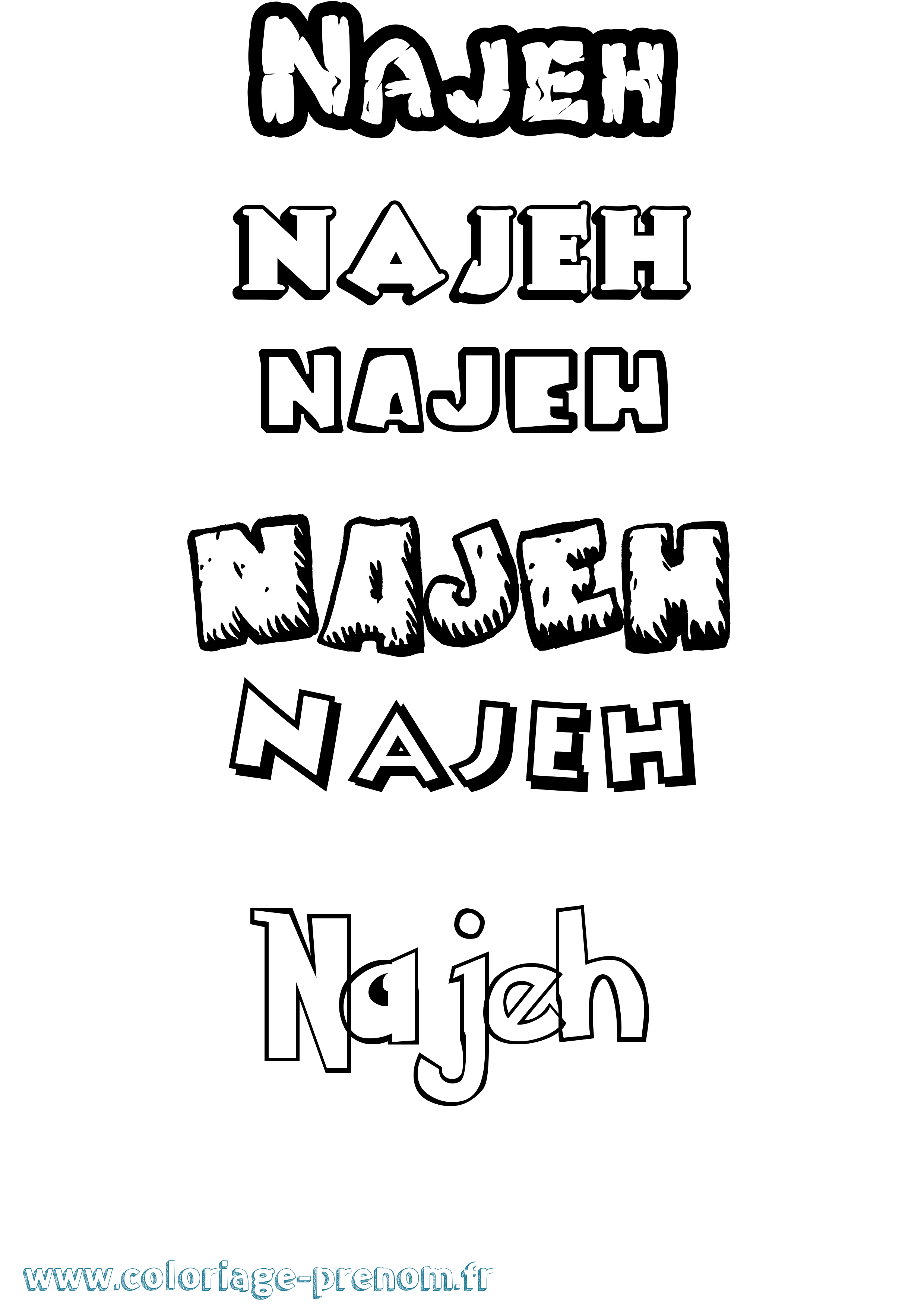 Coloriage Najeh Dessin Animé Coloriage prénom Najeh Dessin Animé