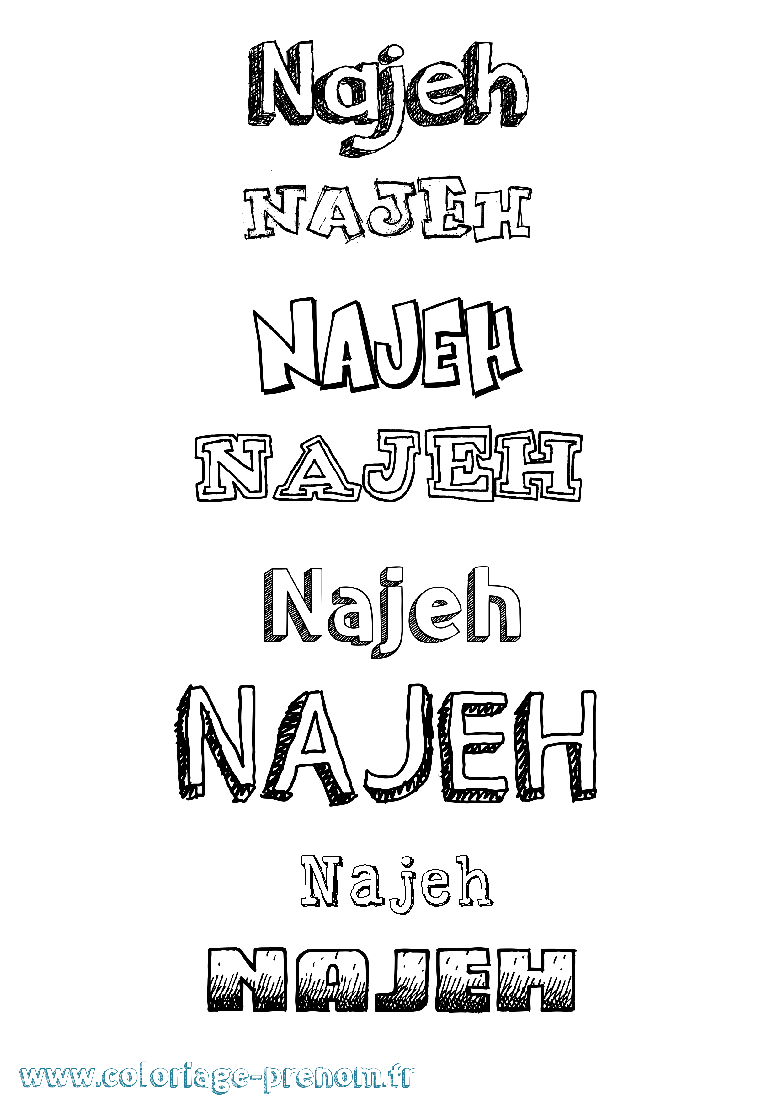 Coloriage Najeh Dessiné Coloriage prénom Najeh Dessiné