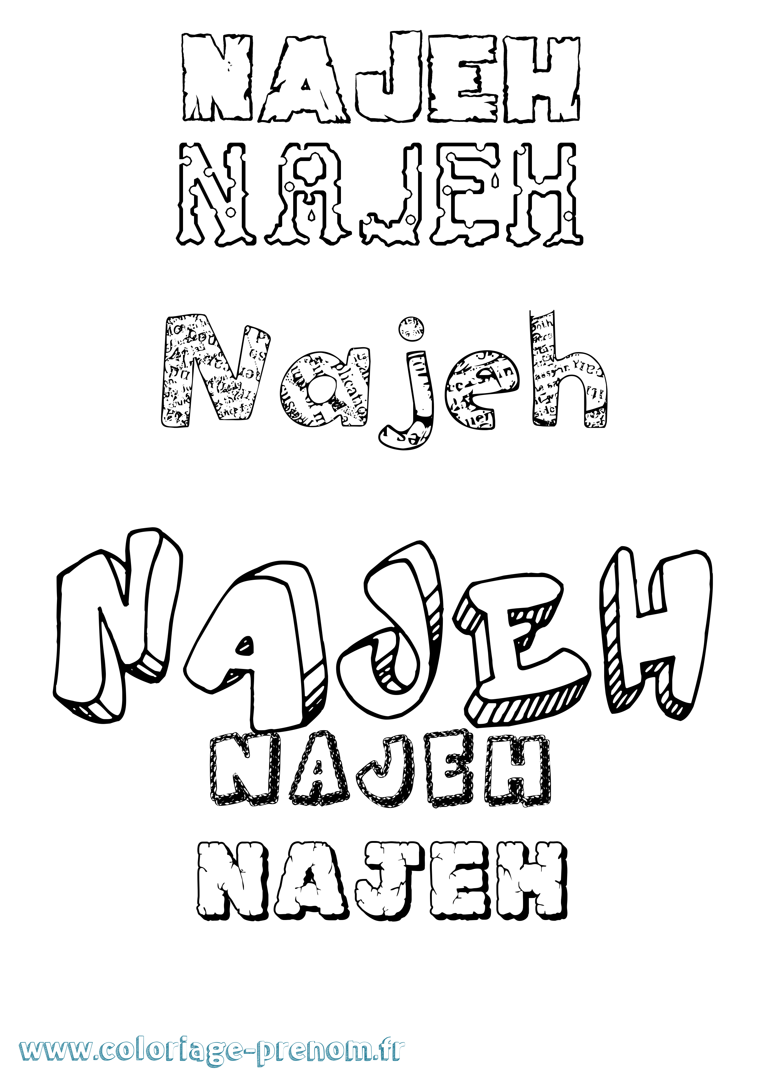 Coloriage Najeh Destructuré Coloriage prénom Najeh Destructuré