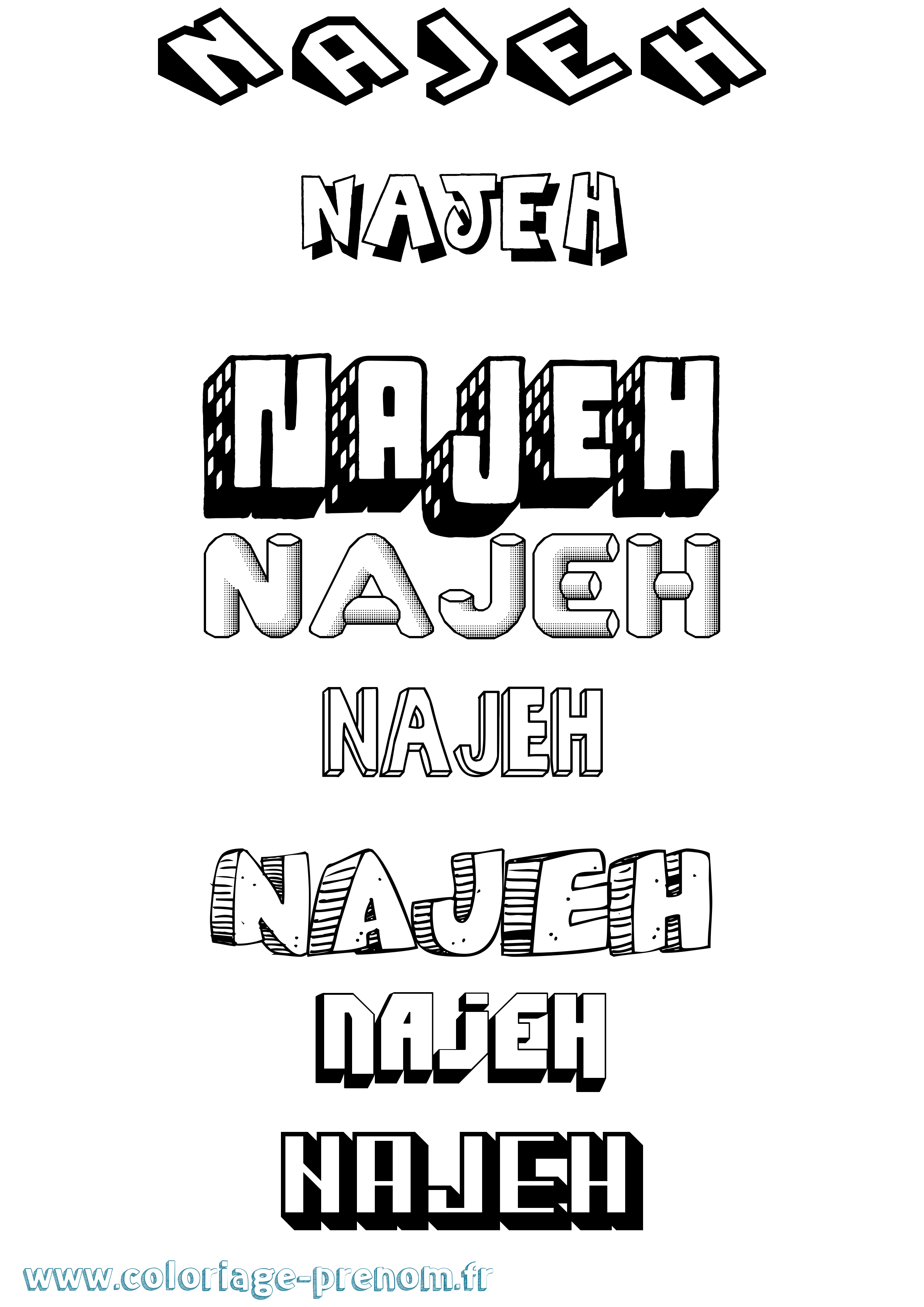 Coloriage Najeh Effet 3D Coloriage prénom Najeh Effet 3D