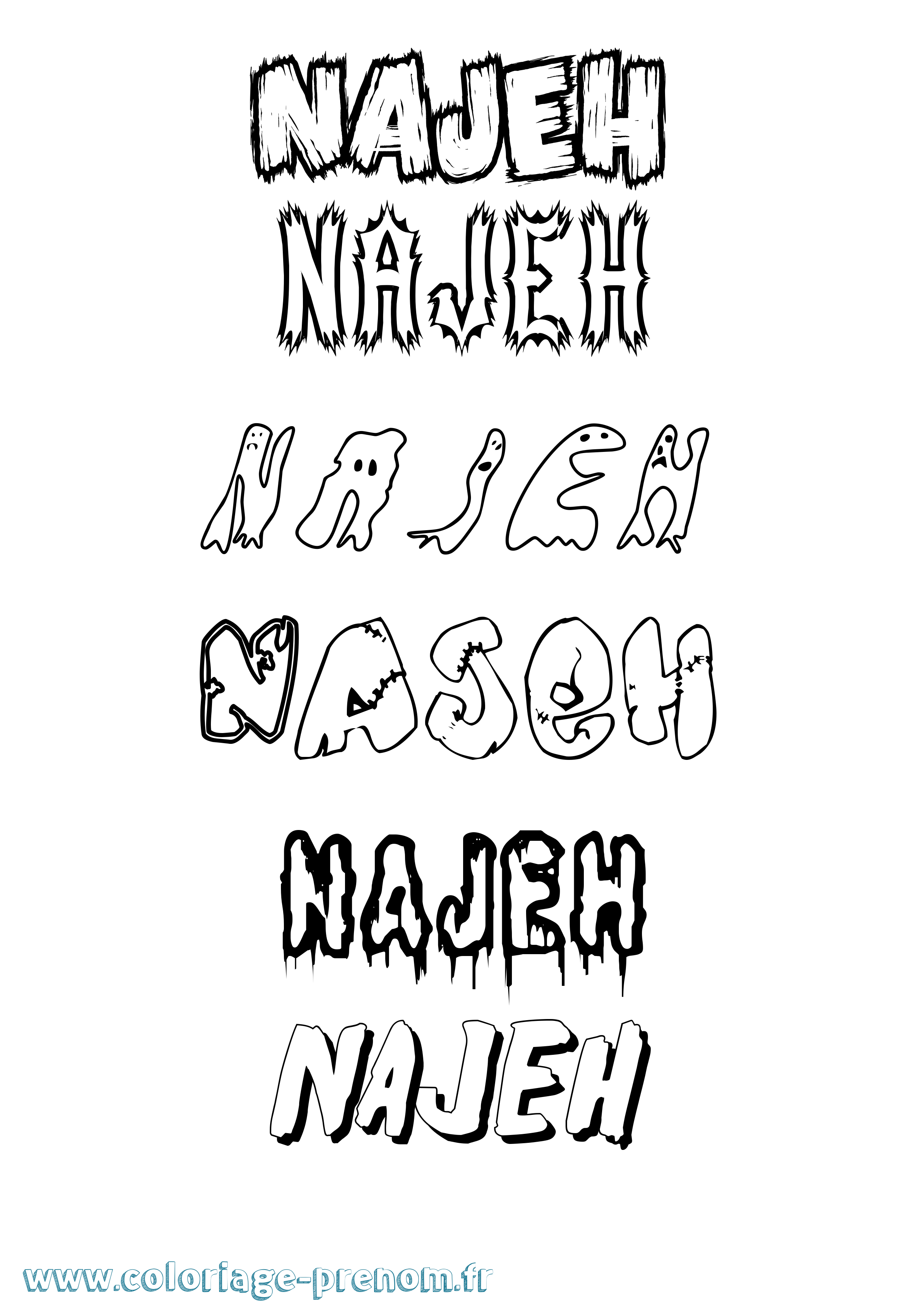 Coloriage Najeh Frisson Coloriage prénom Najeh Frisson