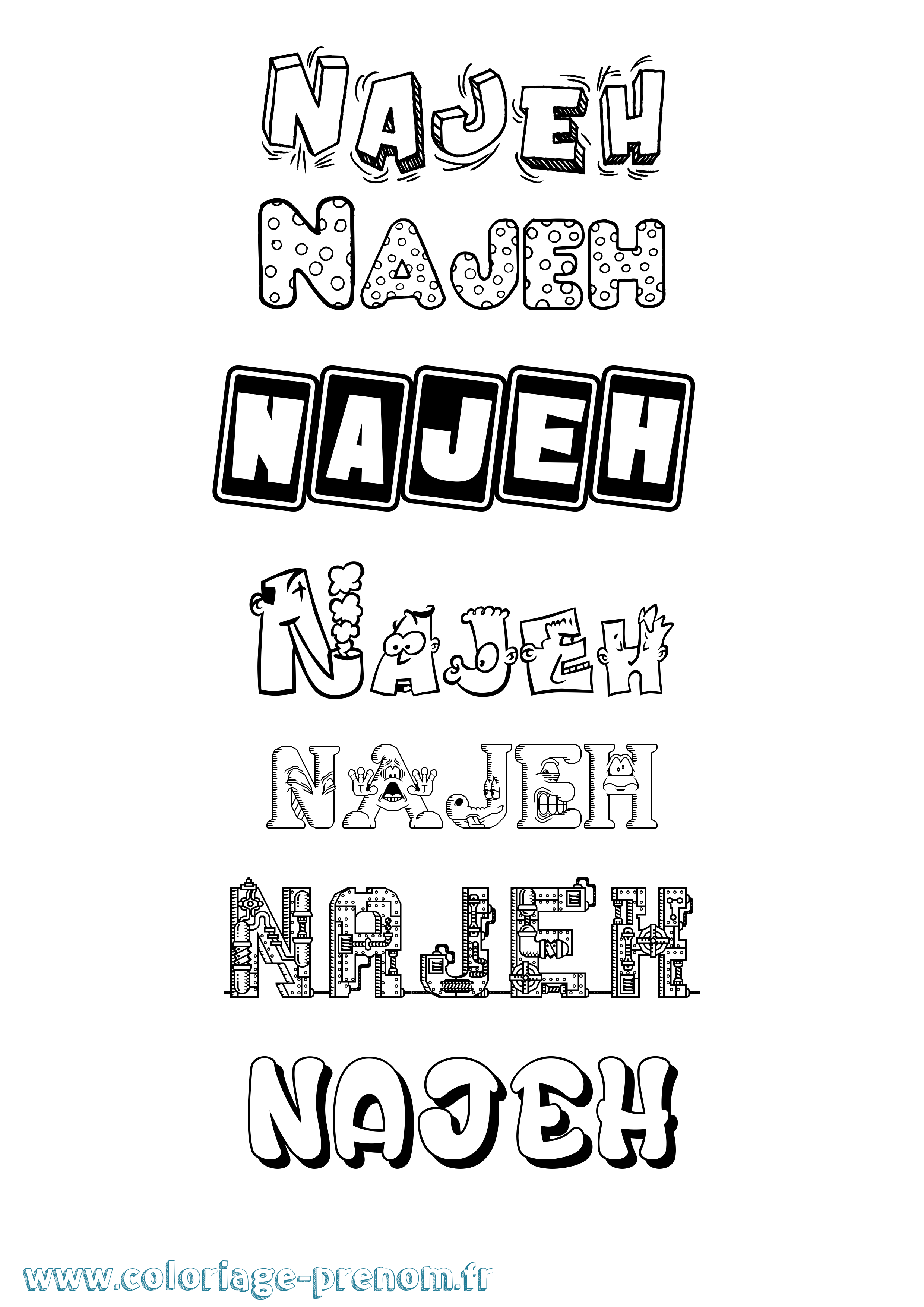 Coloriage Najeh Fun Coloriage prénom Najeh Fun