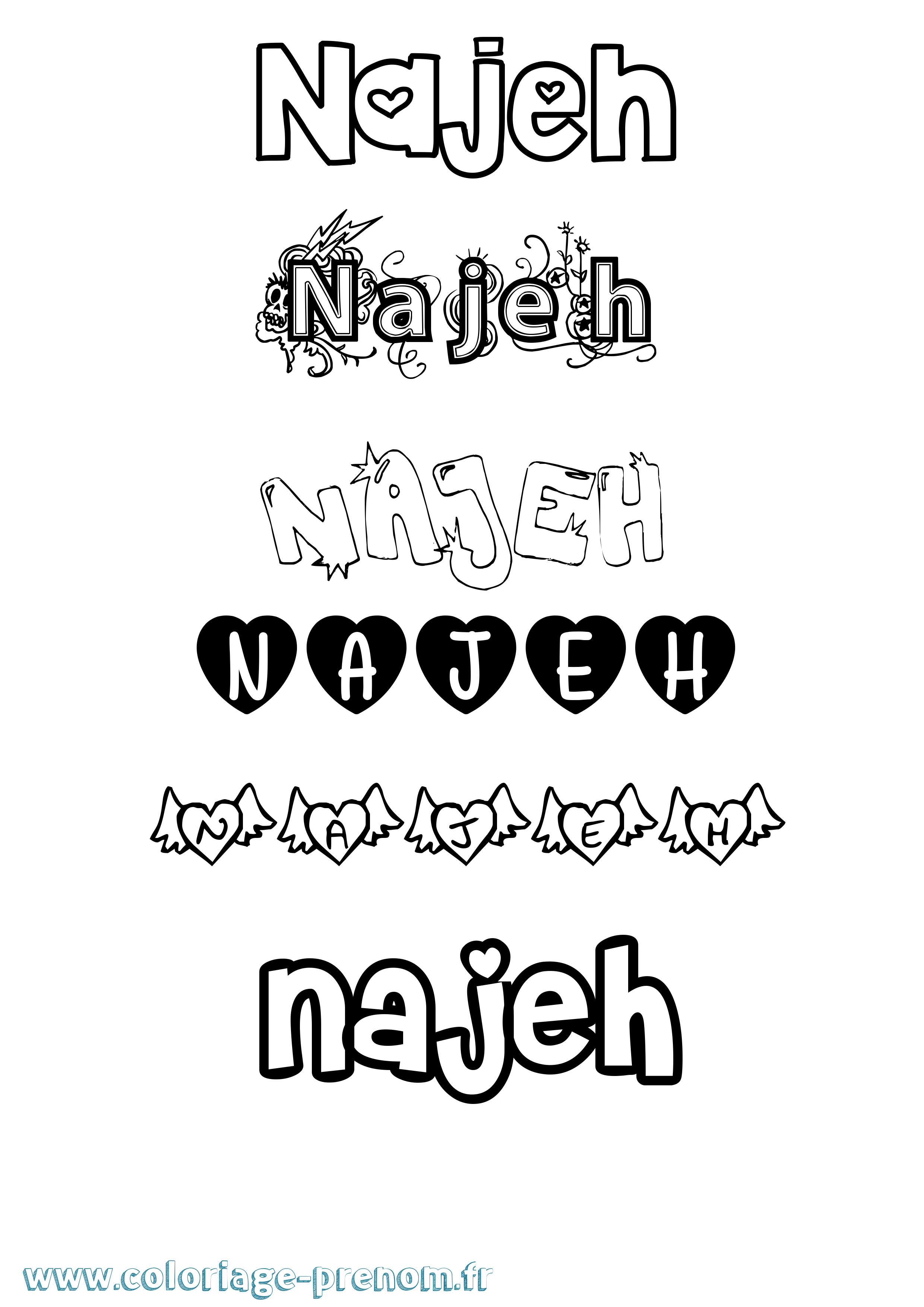 Coloriage Najeh Girly Coloriage prénom Najeh Girly