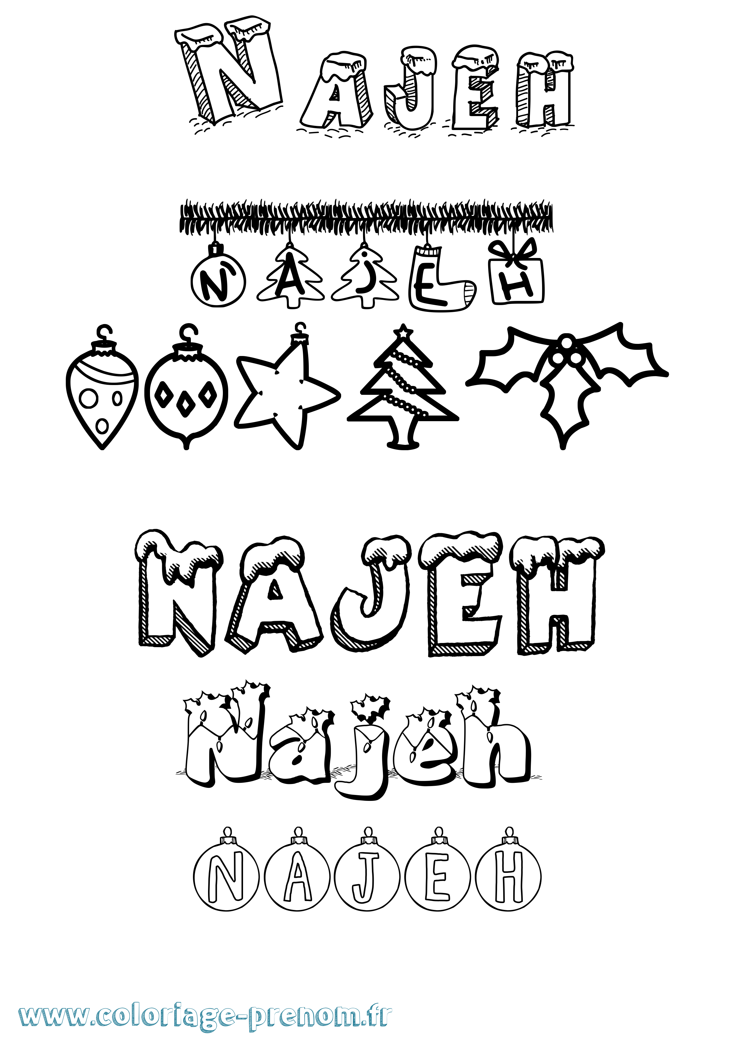 Coloriage Najeh Noël Coloriage prénom Najeh Noël