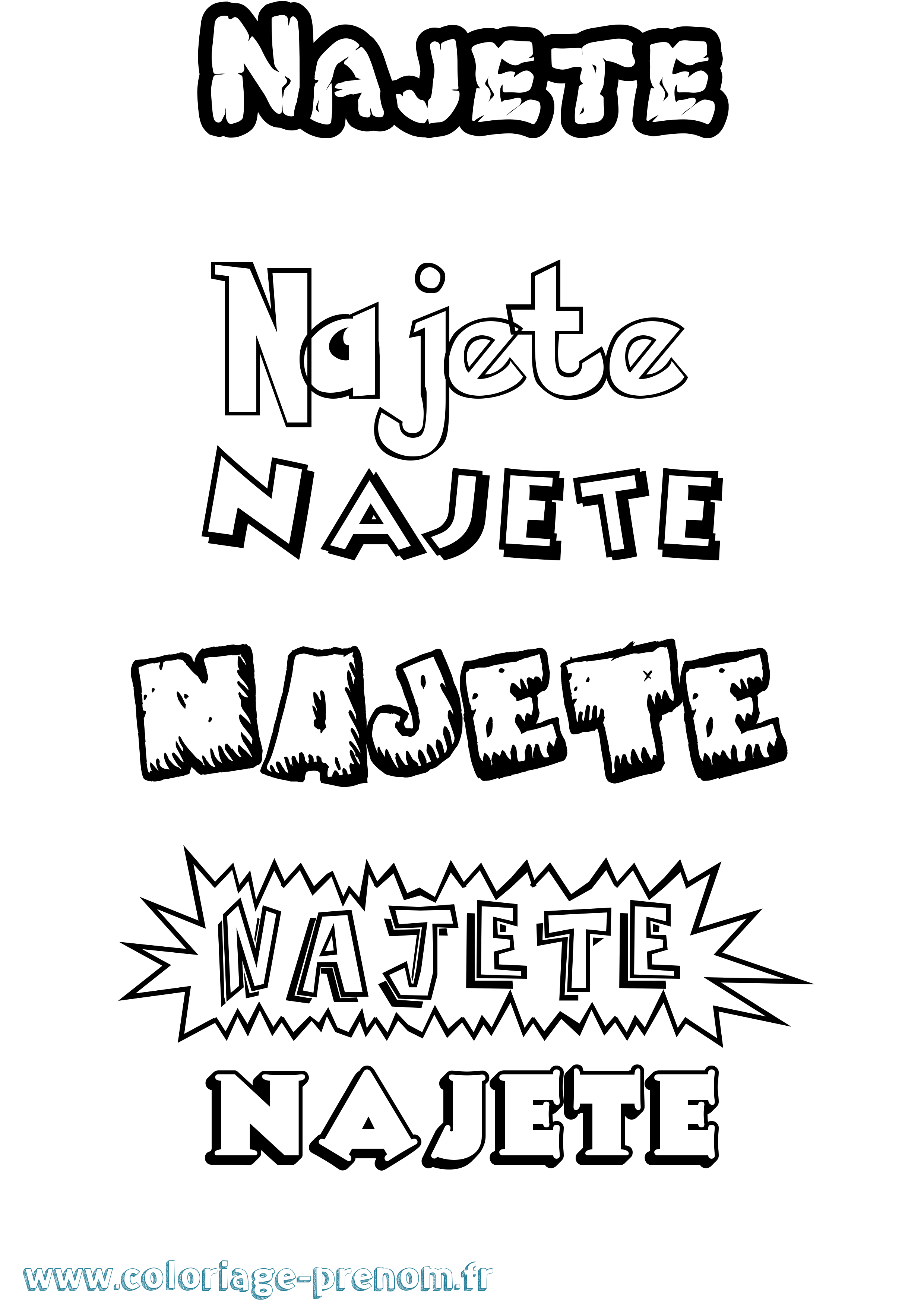 Coloriage Najete Dessin Animé Coloriage prénom Najete Dessin Animé