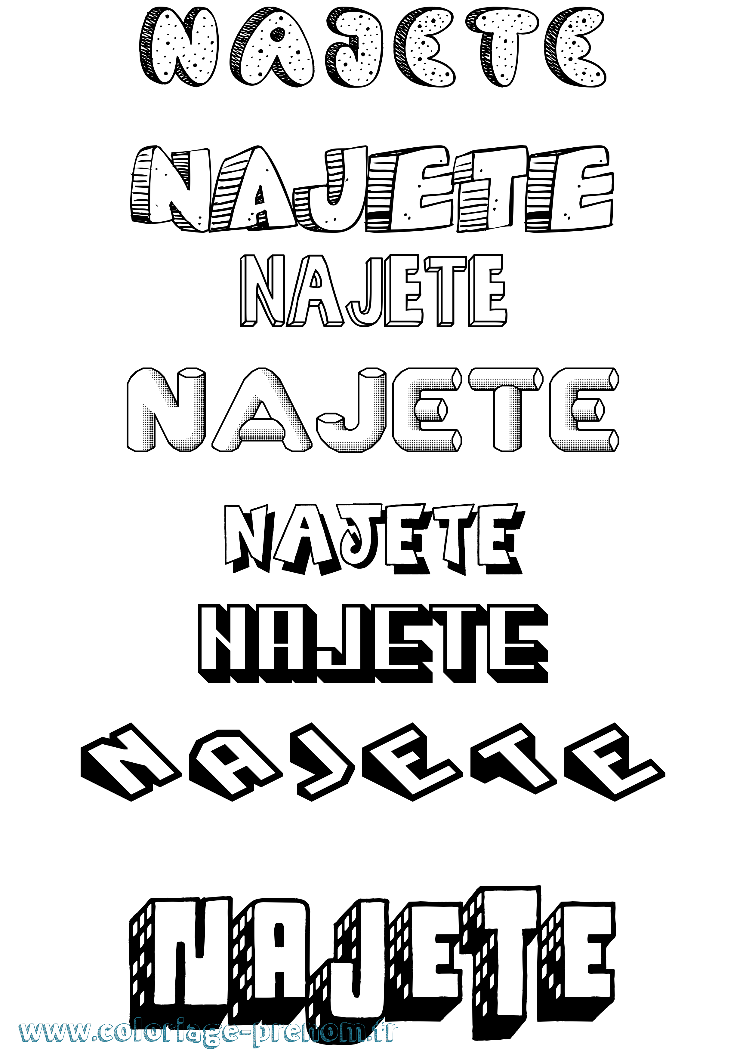 Coloriage Najete Effet 3D Coloriage prénom Najete Effet 3D