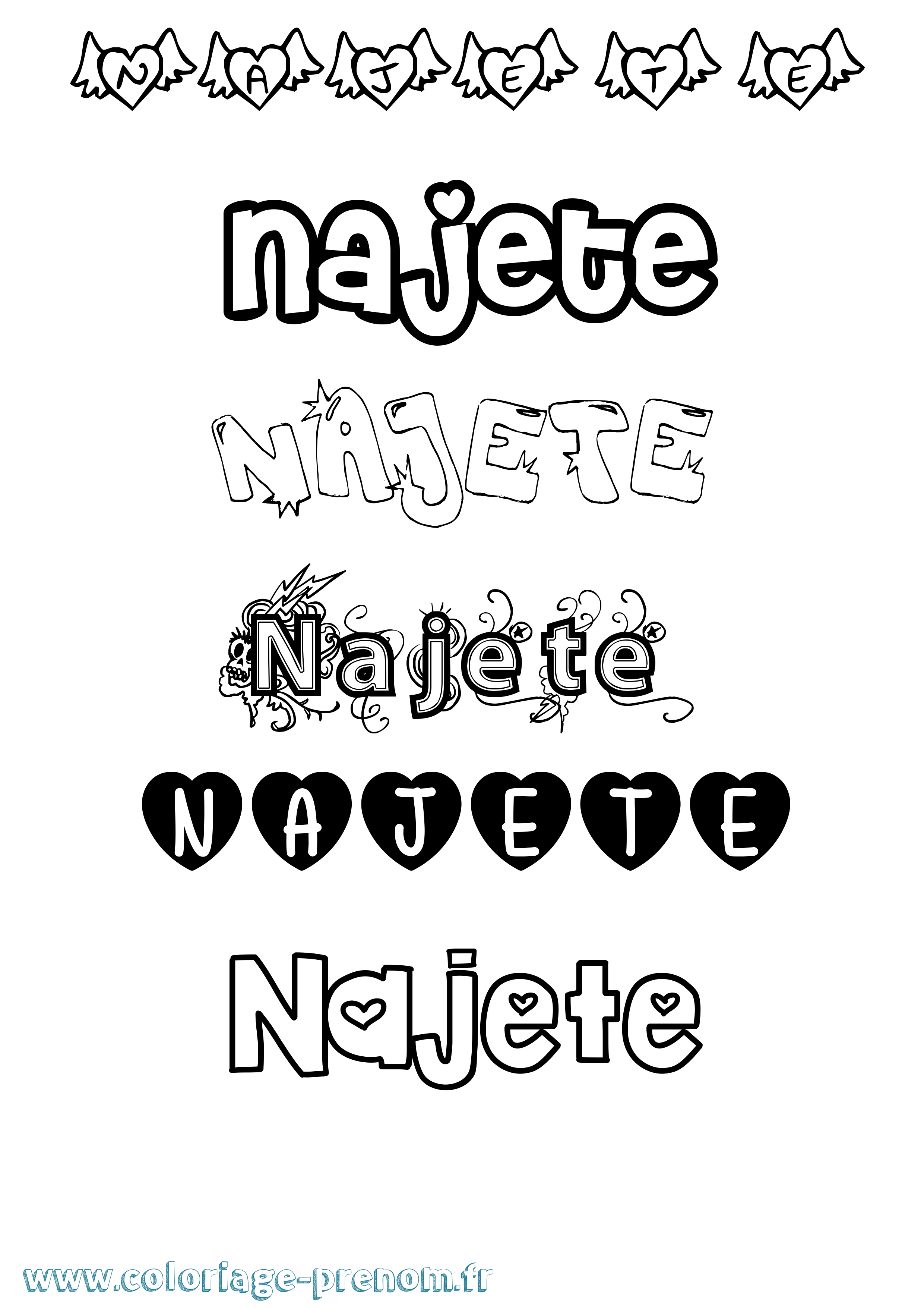Coloriage Najete Girly Coloriage prénom Najete Girly