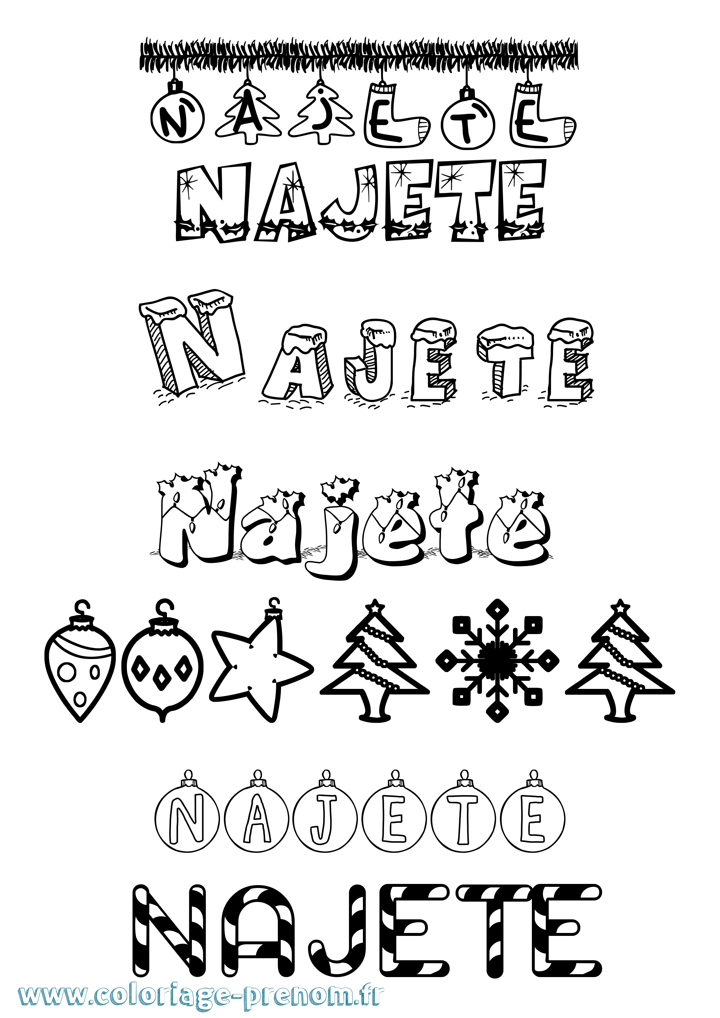 Coloriage Najete Noël Coloriage prénom Najete Noël